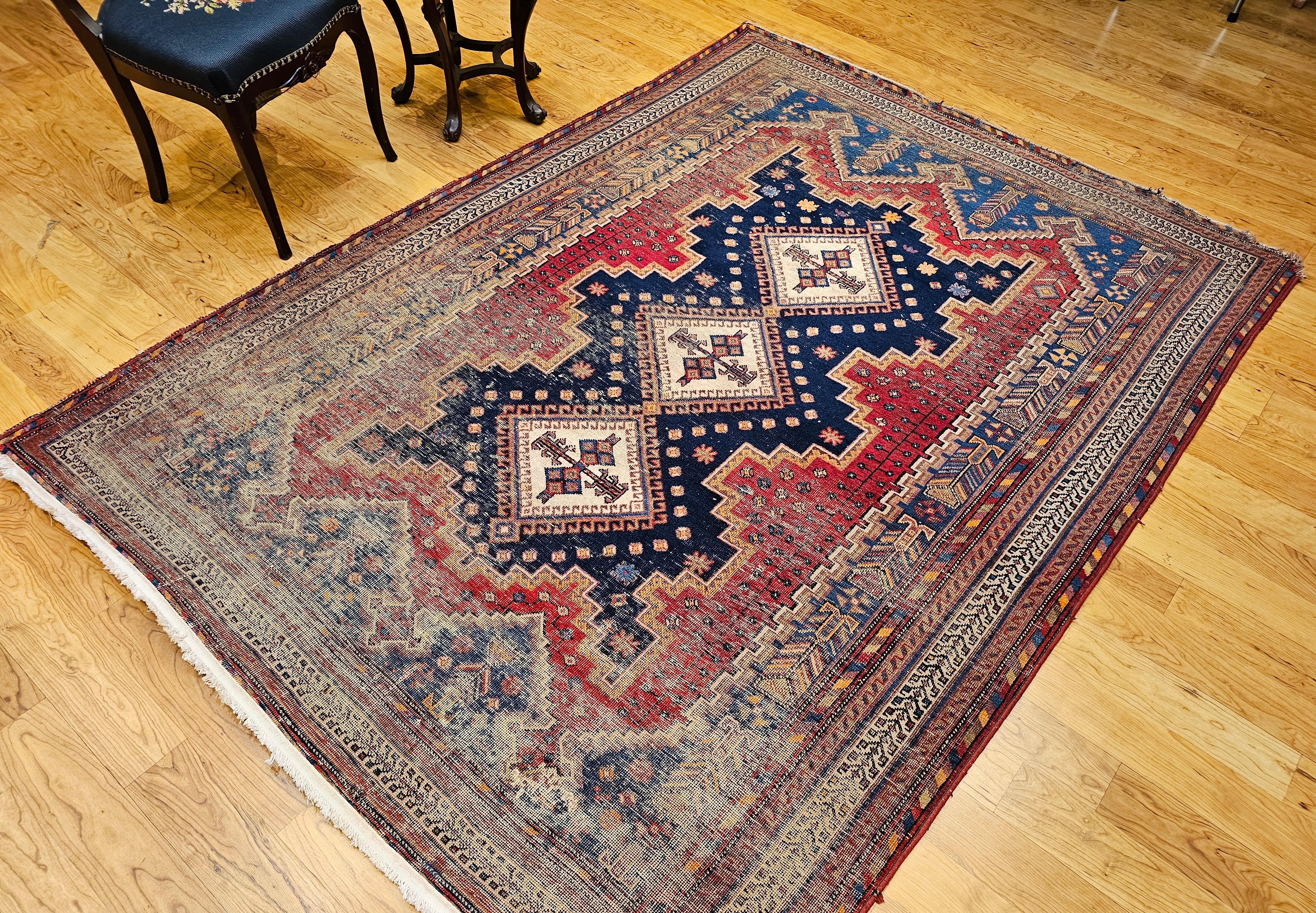 Afshar Stammeskunst-Teppich in geometrischem Muster, Vintage im Angebot 11