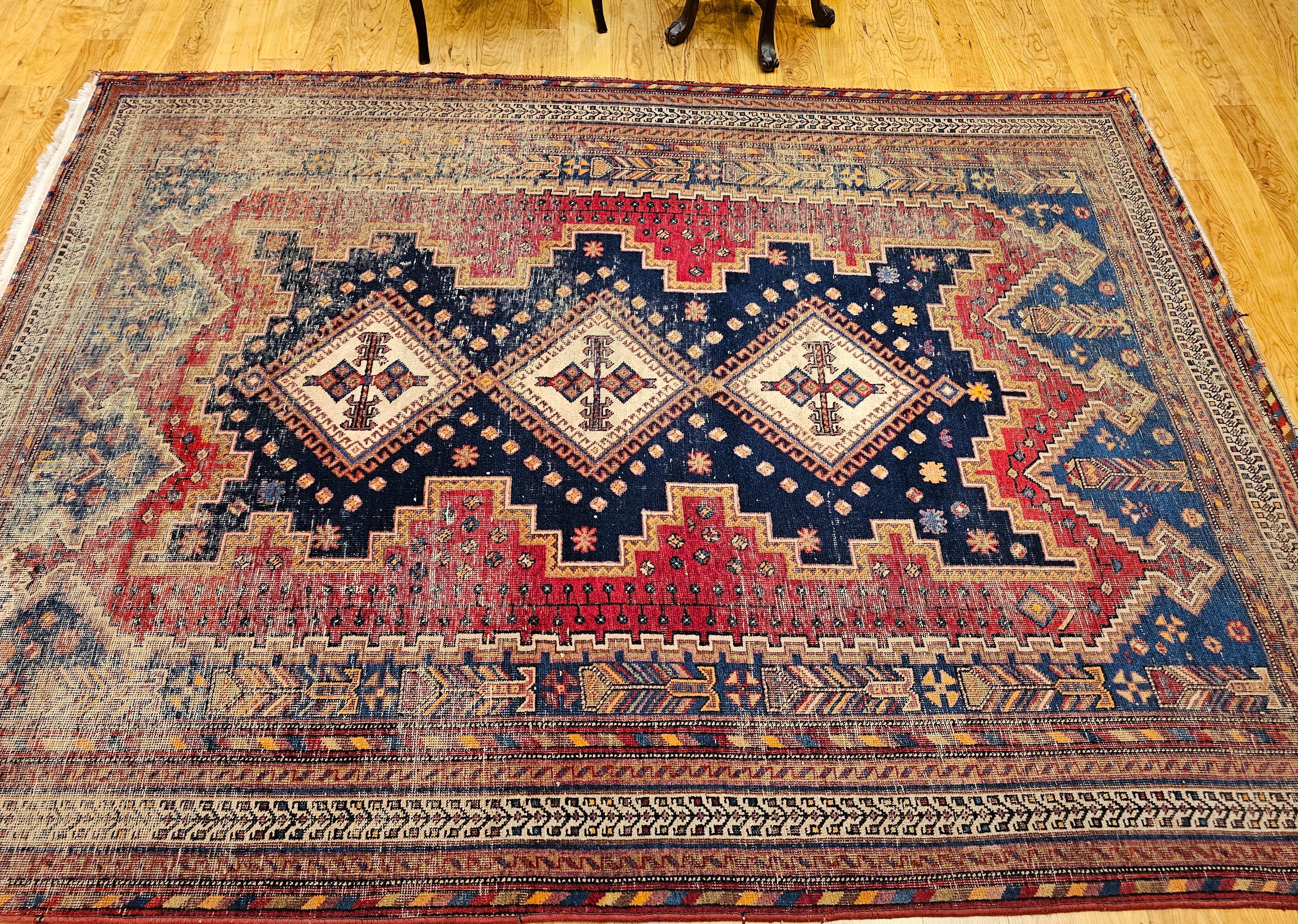 Afshar Stammeskunst-Teppich in geometrischem Muster, Vintage im Angebot 8