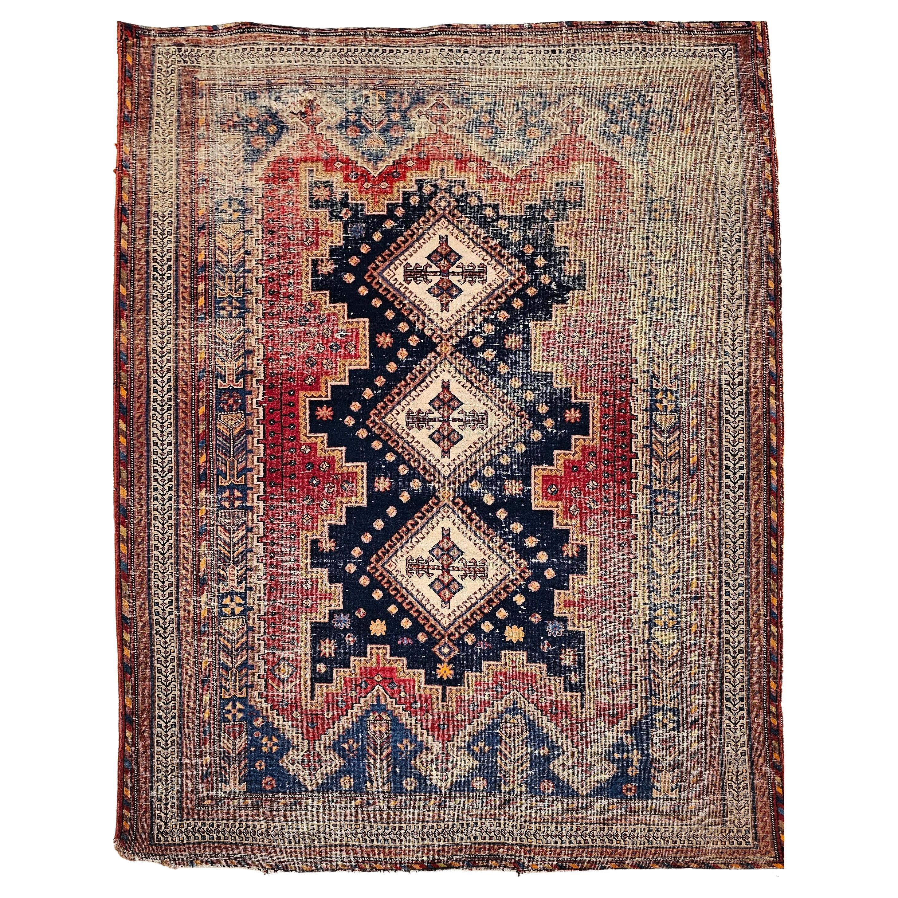 Afshar Stammeskunst-Teppich in geometrischem Muster, Vintage