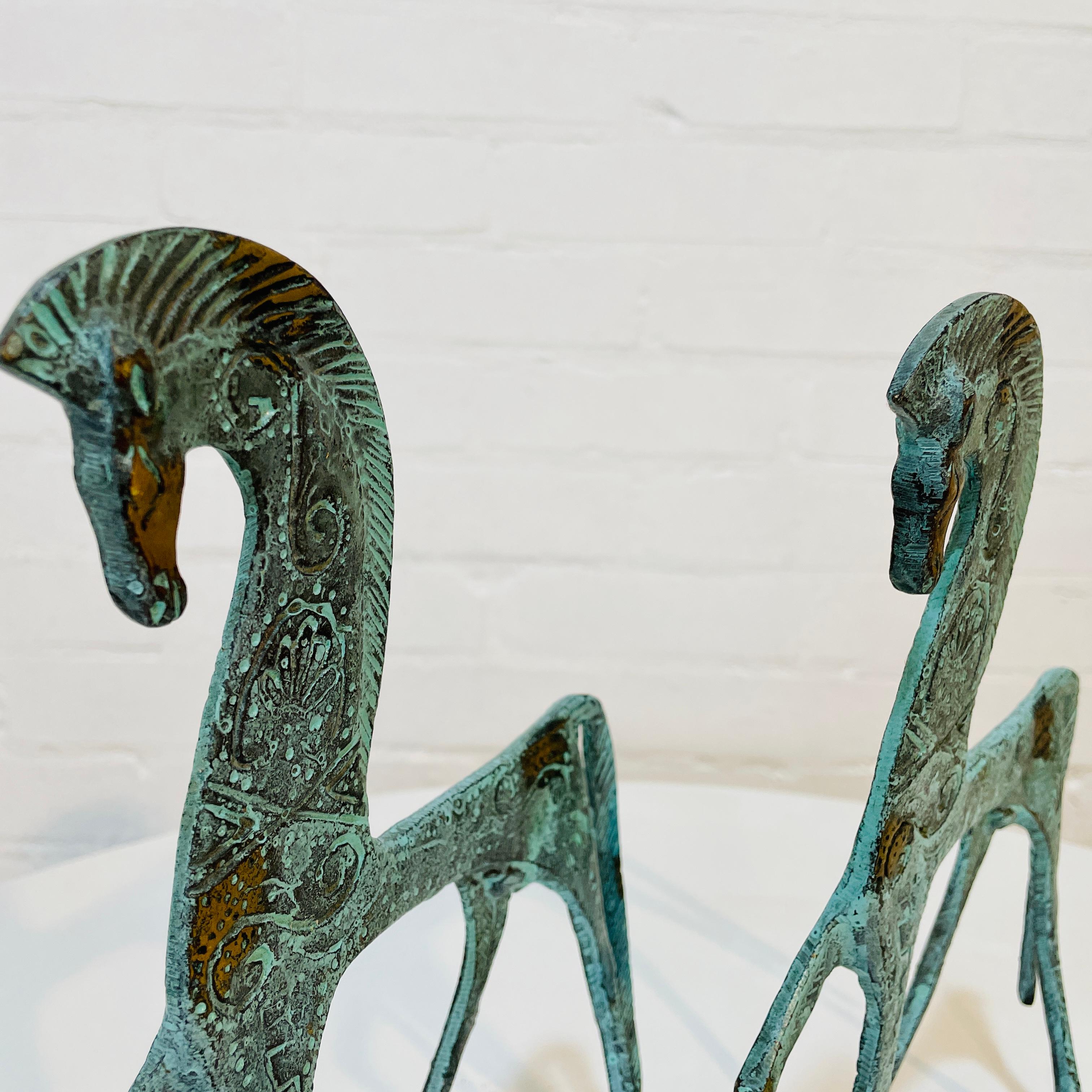 Vintage After Frederick Weinberg Brass Etruscan Horses, Set of 2 In Good Condition In Ely, GB