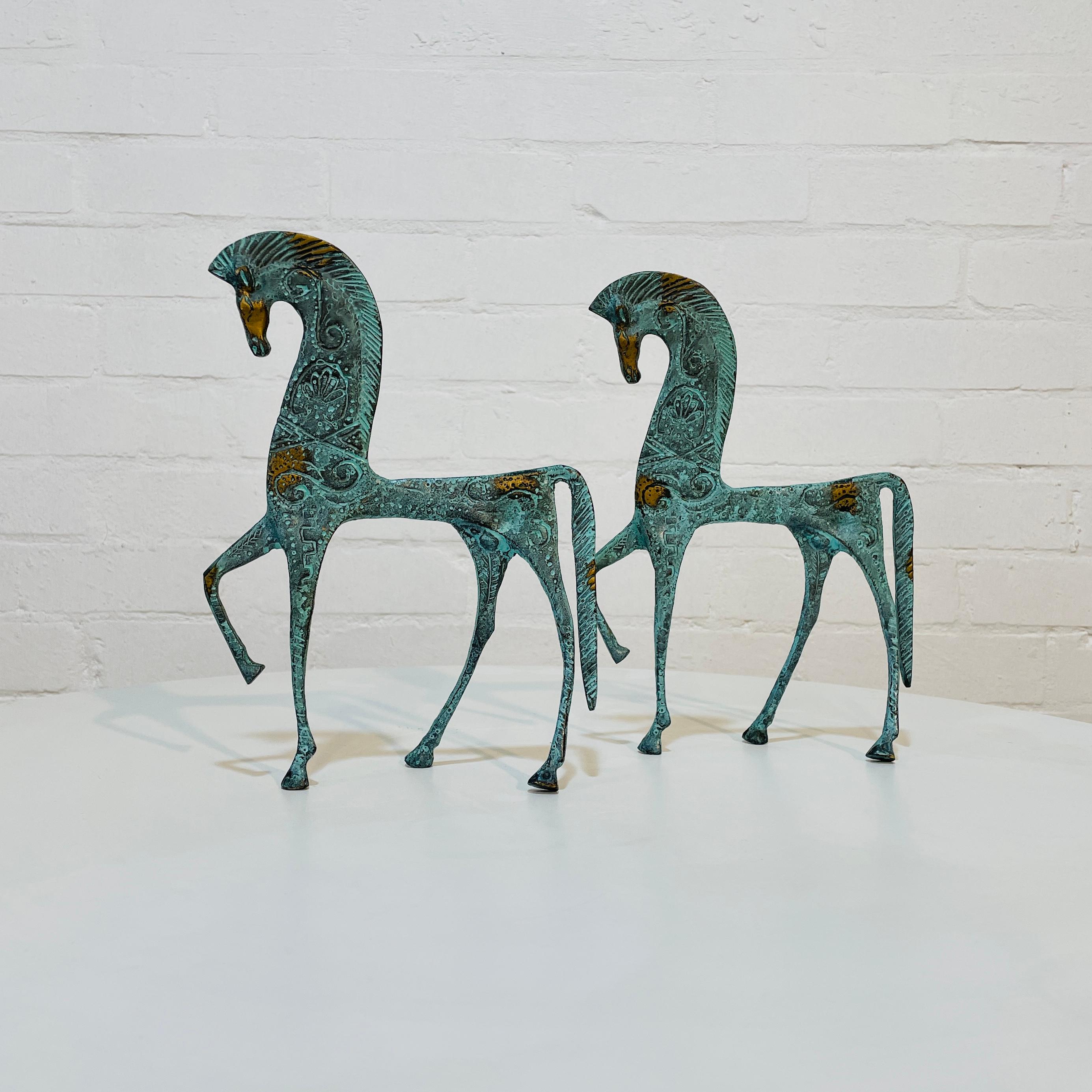 Set von 2 etruskischen Pferden aus Messing nach Frederick Weinberg, Vintage 1