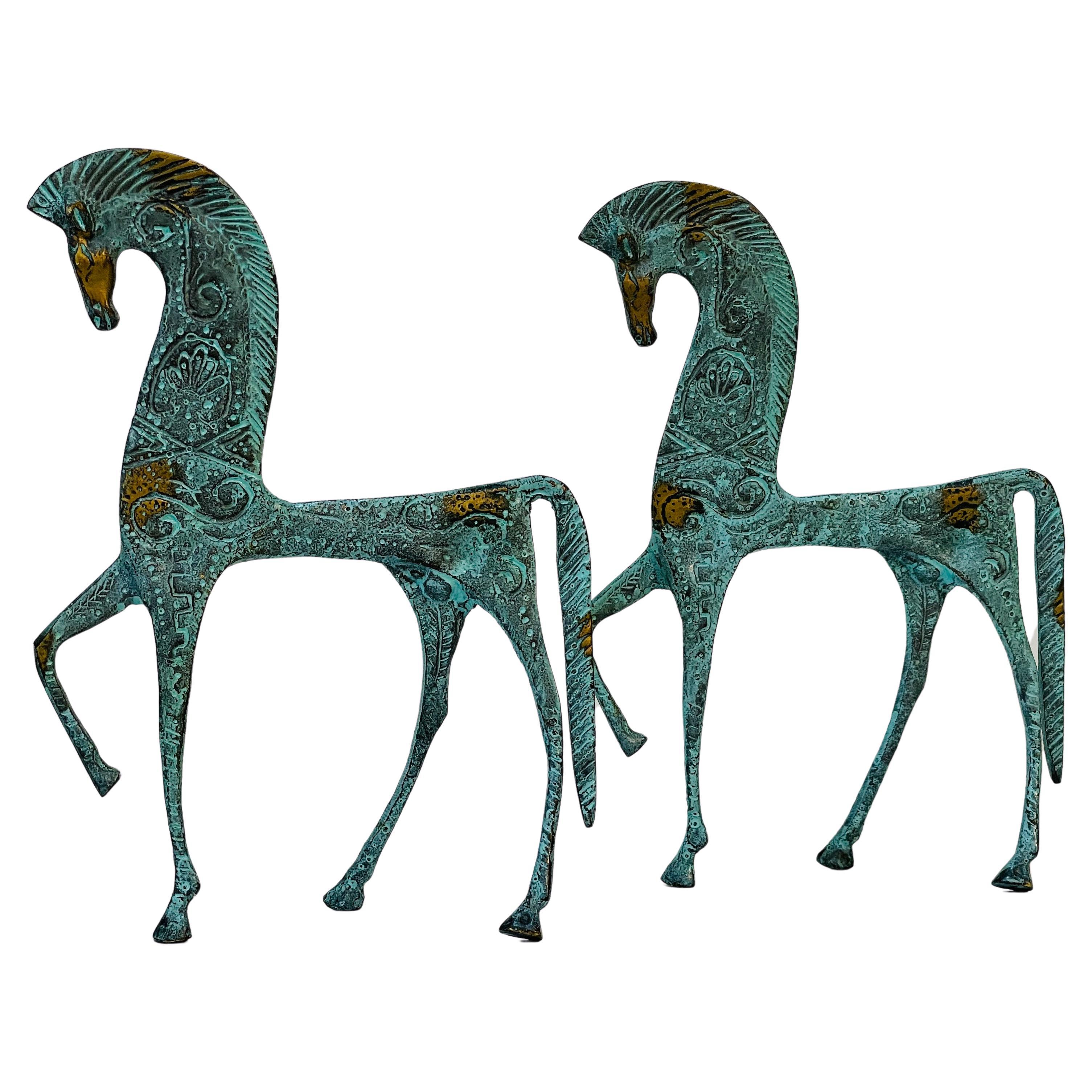 Set von 2 etruskischen Pferden aus Messing nach Frederick Weinberg, Vintage