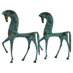 Vintage After Frederick Weinberg Brass Etruscan Horses, Set of 2