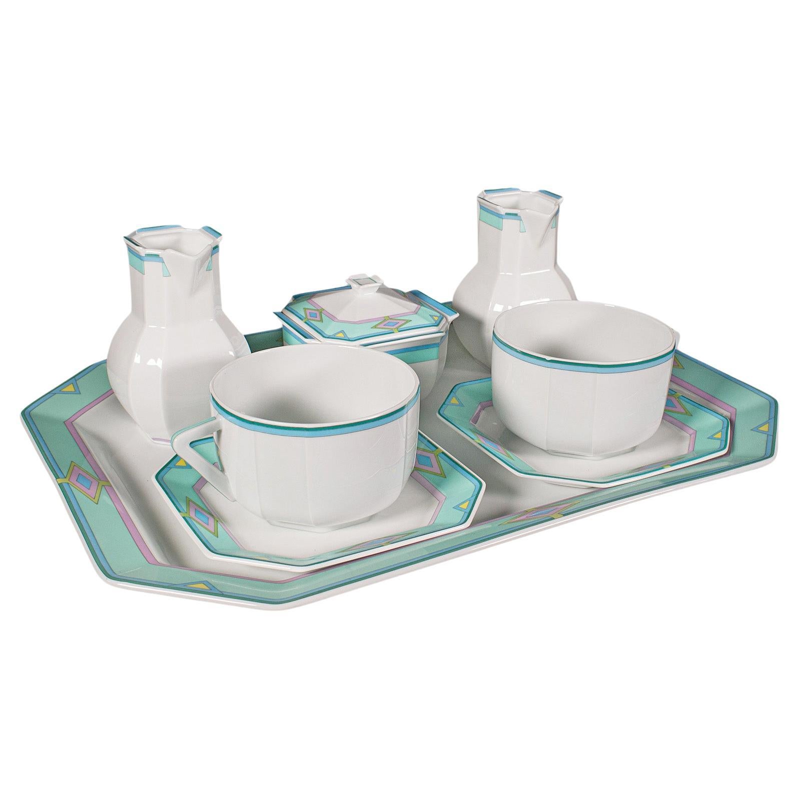 Vintage Afternoon Tea Set, French, Ceramic, Serving Tray, Cups, Art Deco Taste For Sale