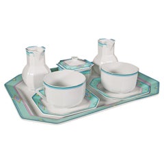 Used Afternoon Tea Set, French, Ceramic, Serving Tray, Cups, Art Deco Taste