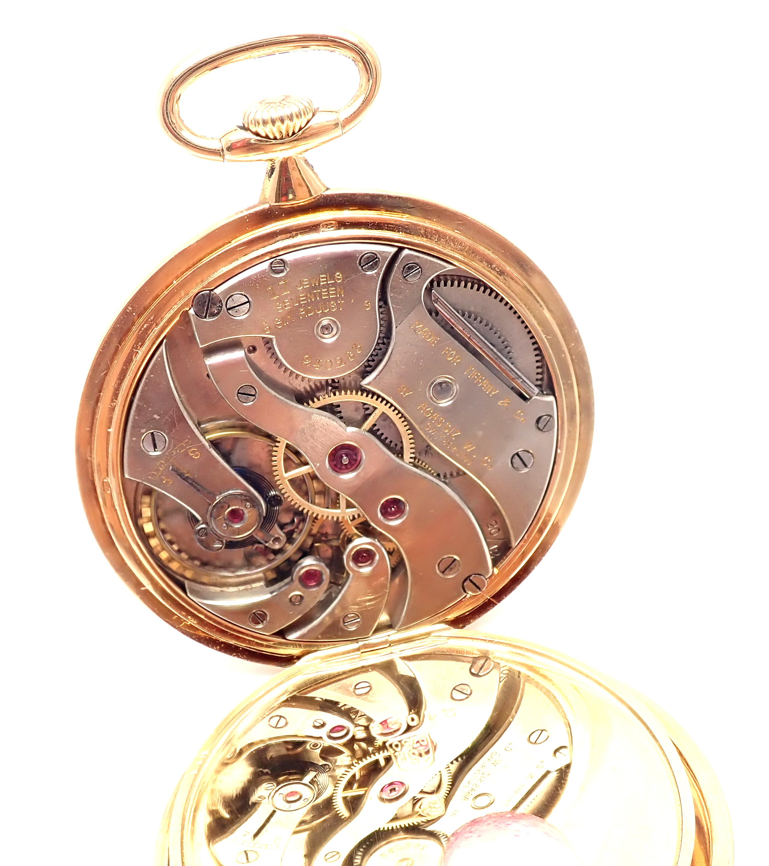 Women's or Men's Vintage Agassiz W & Co Made for Tiffany & Co Yellow Gold Pocket Watch