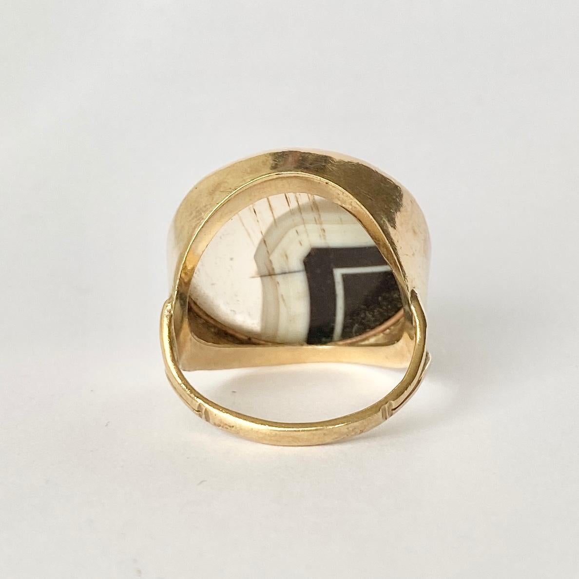 Modern Vintage Agate and 9 Carat Gold Ring