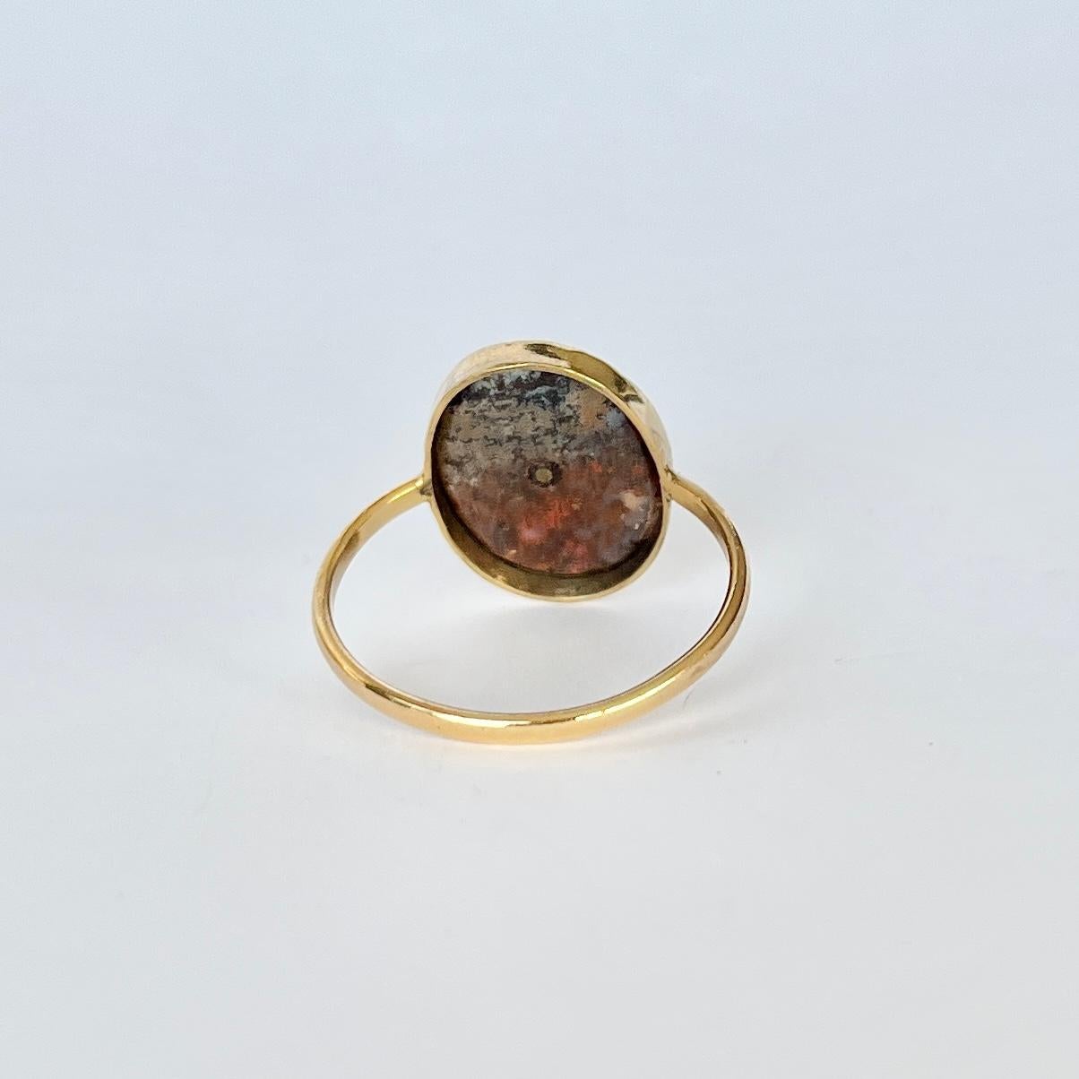 Cabochon Vintage Agate and 9 Carat Gold Ring For Sale