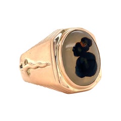 Vintage Agate Flaming Sword Flamberge Ring, 14 Karat Rose Gold Size 9.75