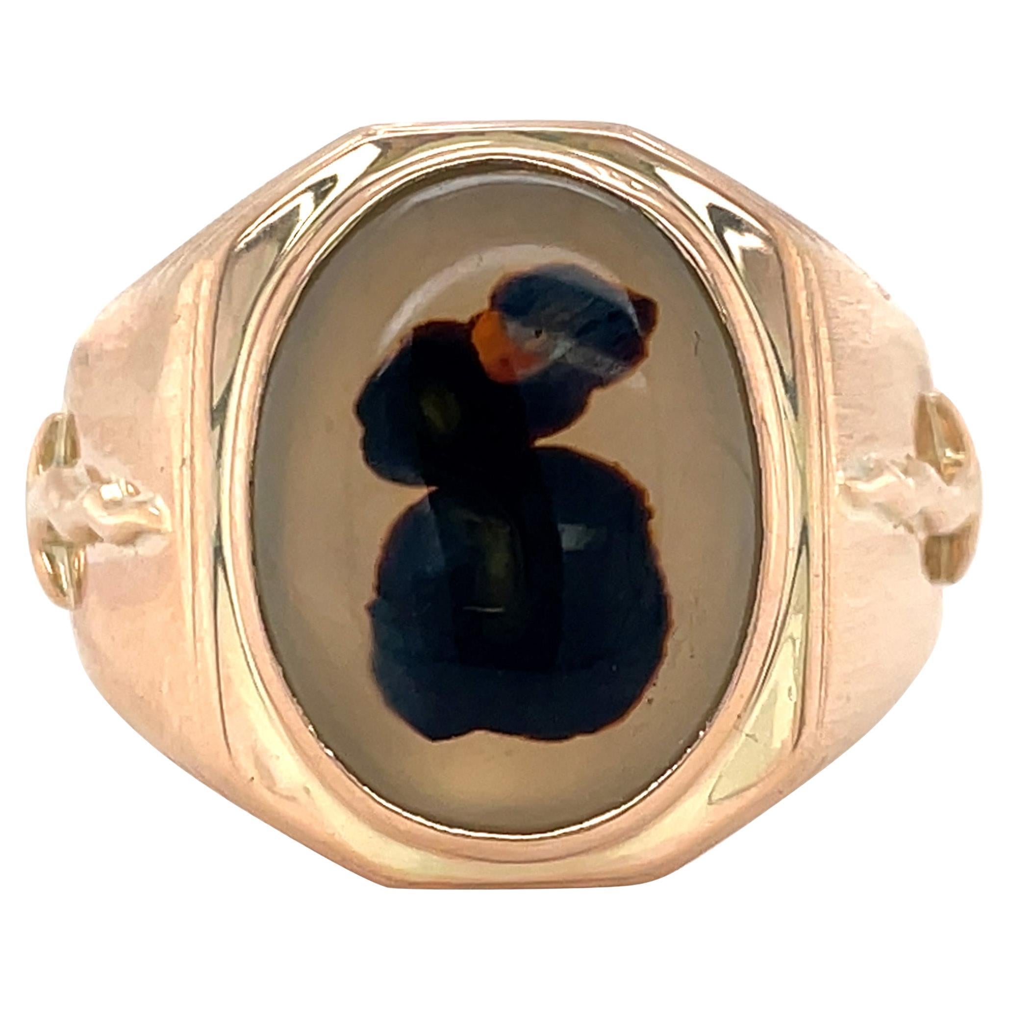 Vintage Achat Flammenschwert Flamberge Ring, 14 Karat Rose Gold Größe 9,75 im Angebot