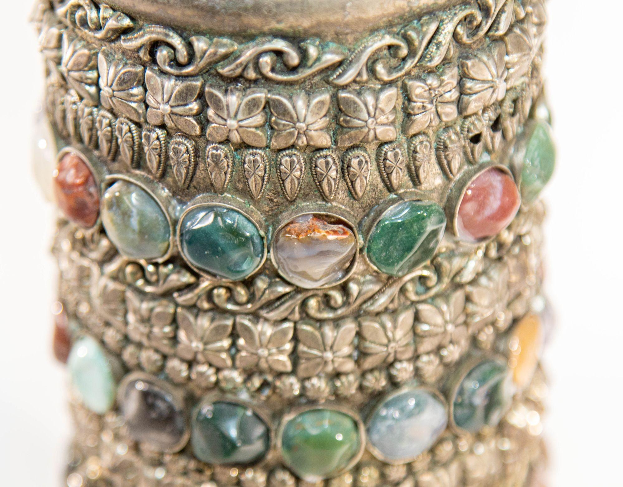 Vintage Achat Intarsien Juwelen marokkanischen Silber Kerzenständer im Angebot 2