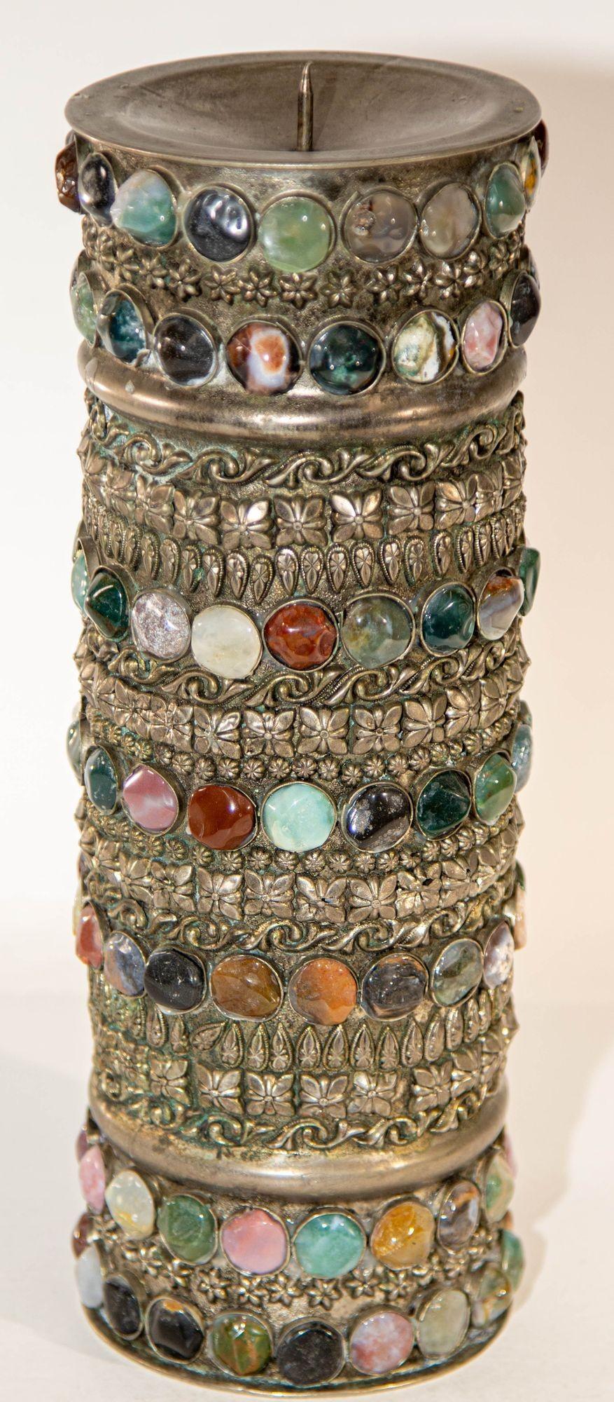 Vintage Achat Intarsien Juwelen marokkanischen Silber Kerzenständer im Angebot 5