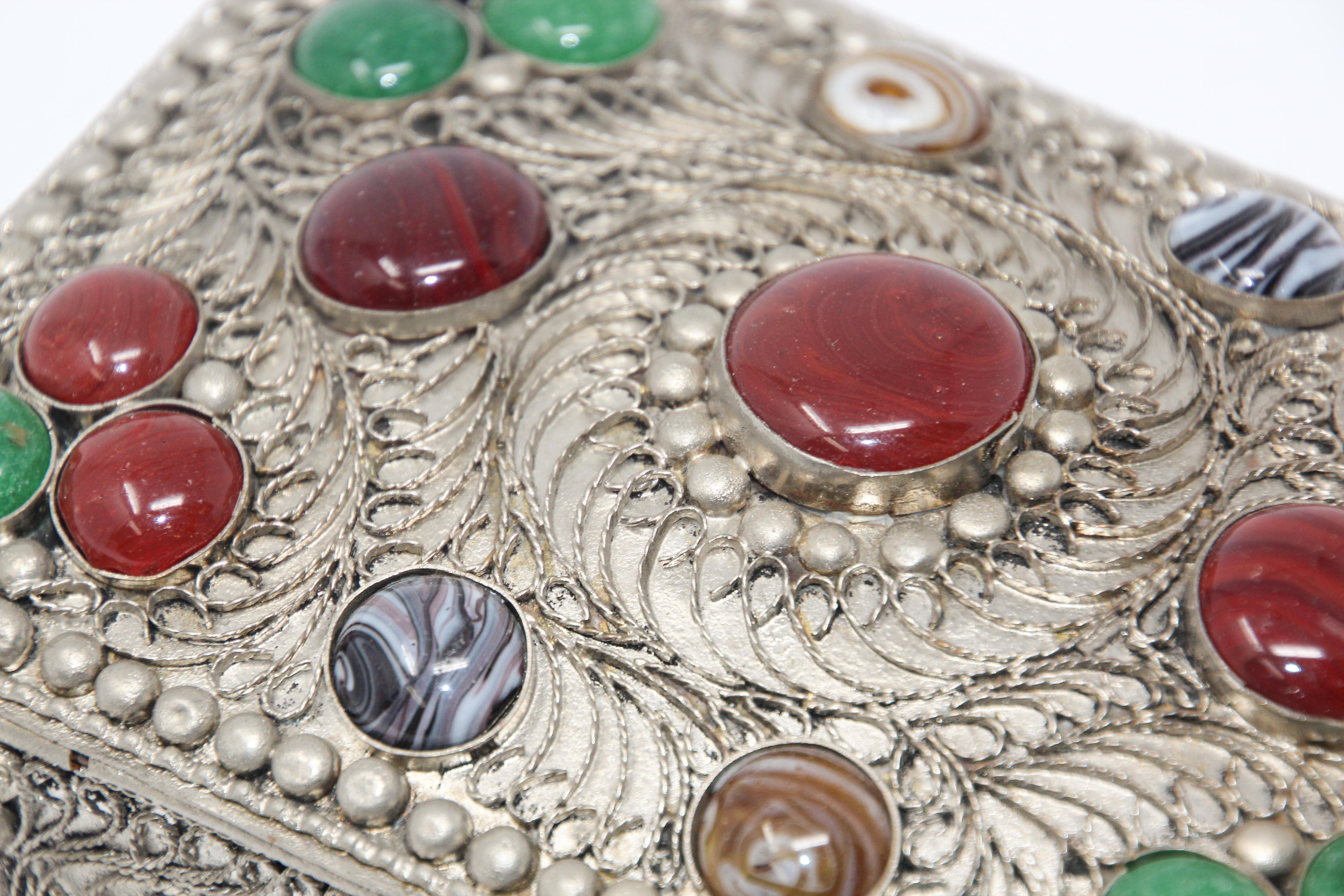 Vintage Agate Inlaid Moorish Jewelry Box 2