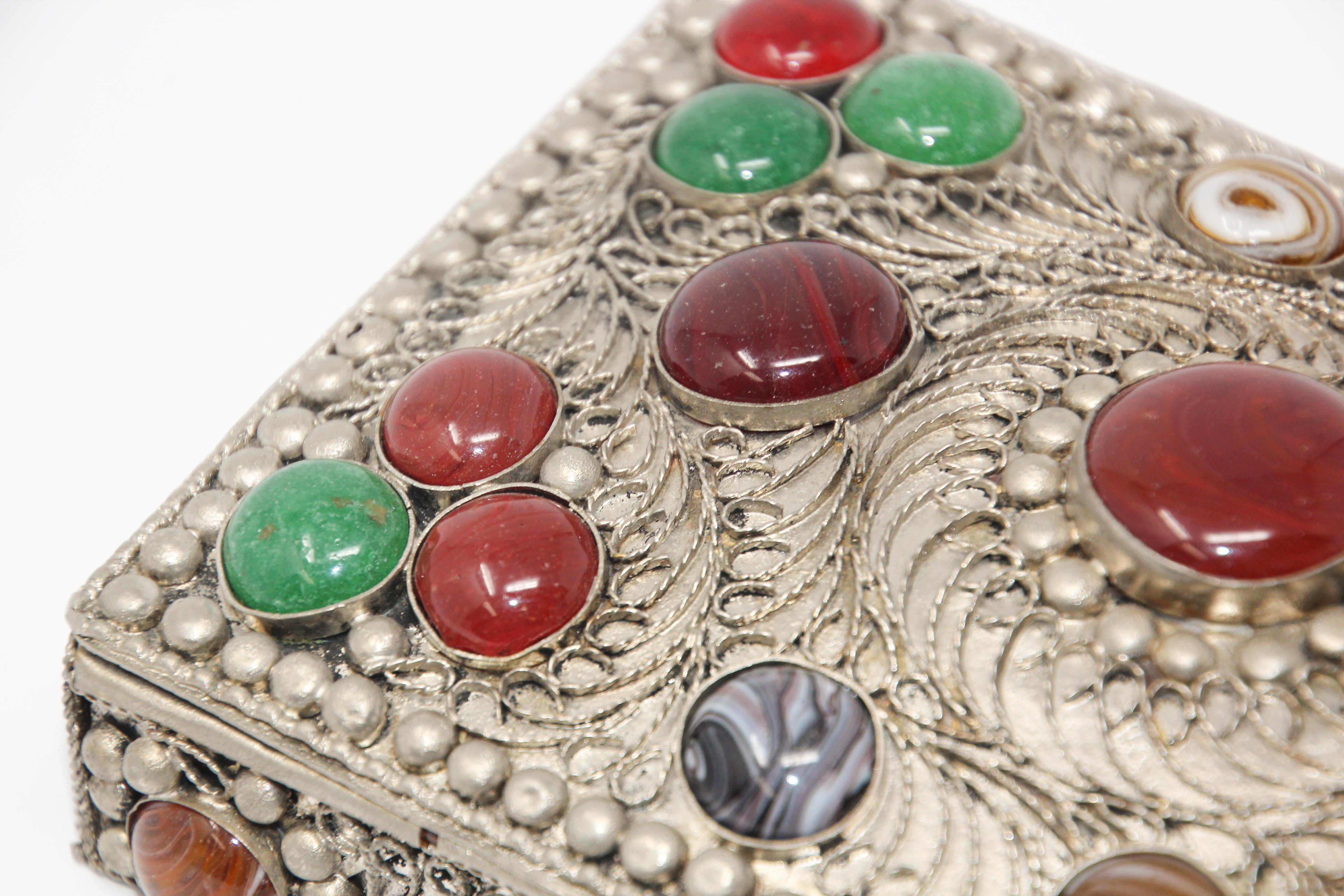 Vintage Agate Inlaid Moorish Jewelry Box 3