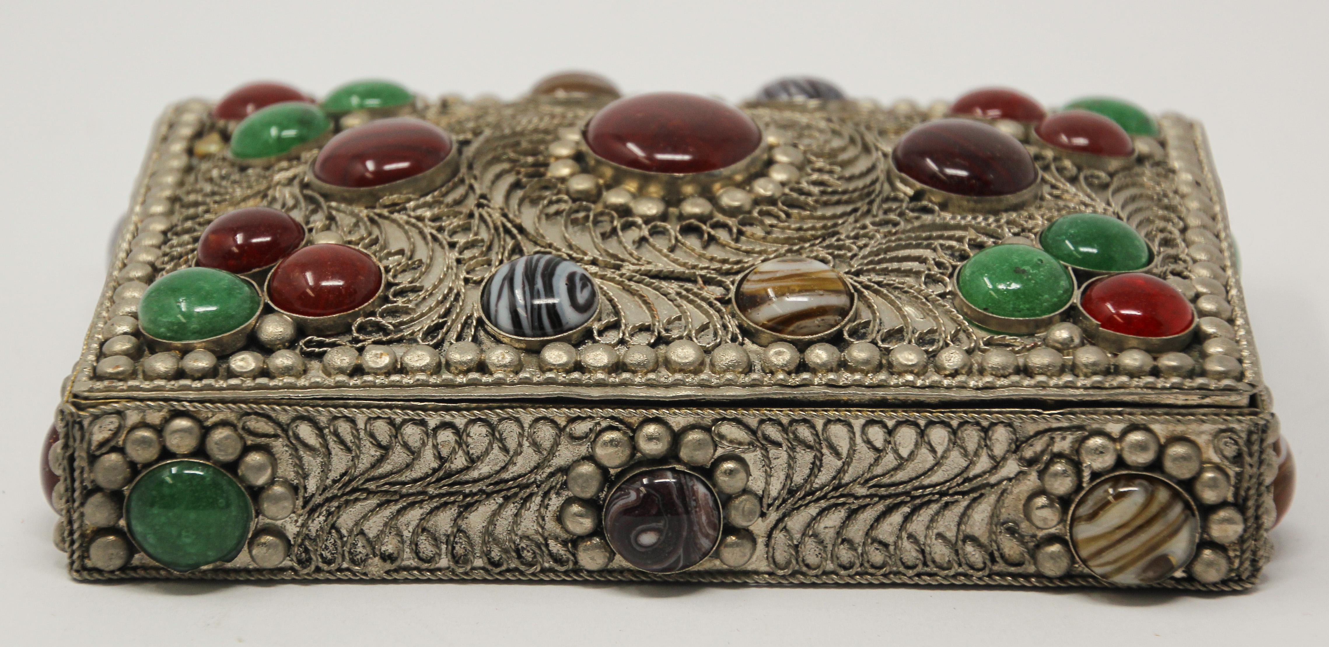 Vintage Agate Inlaid Moorish Jewelry Box 4