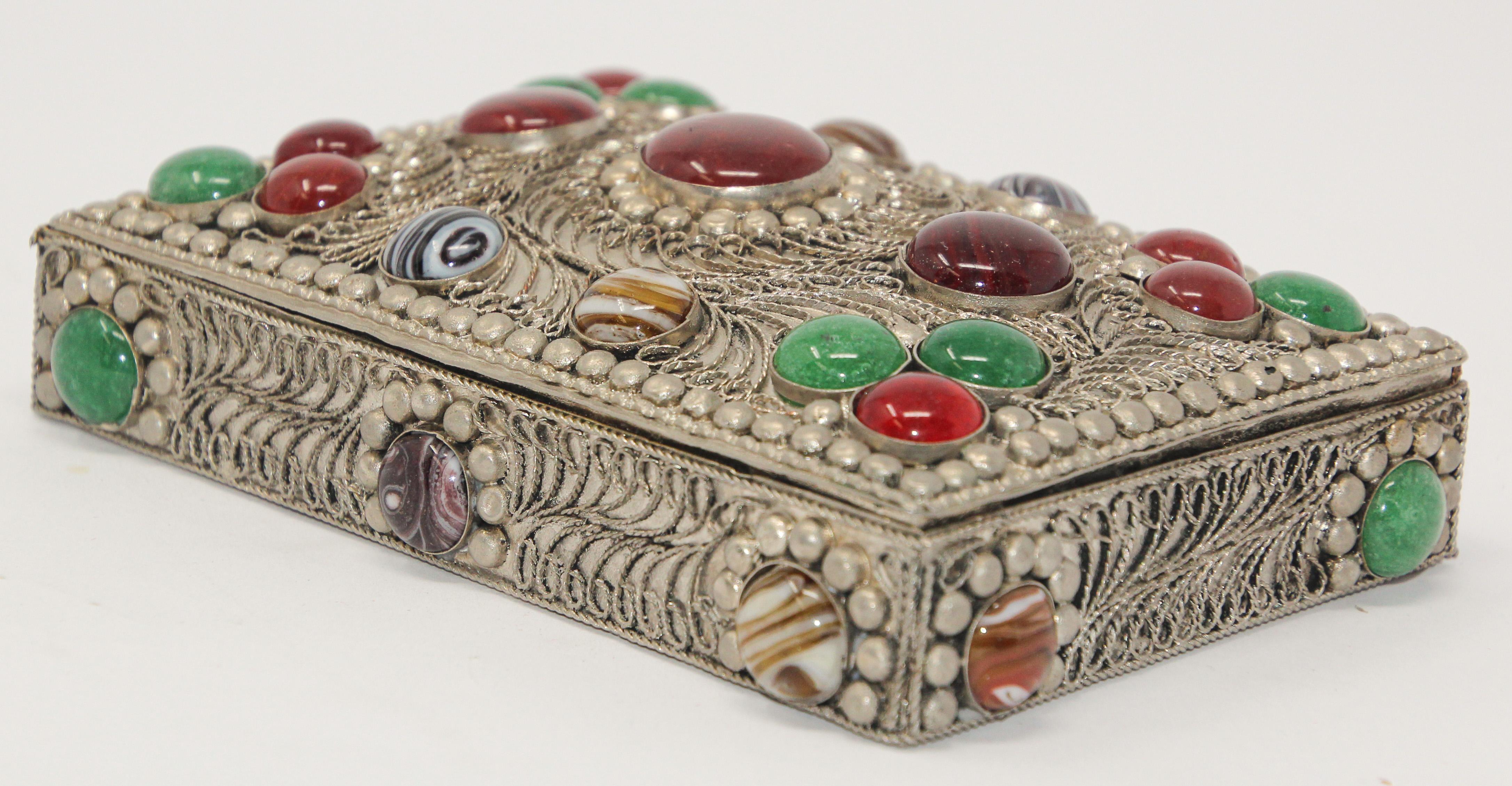 Vintage Agate Inlaid Moorish Jewelry Box 5