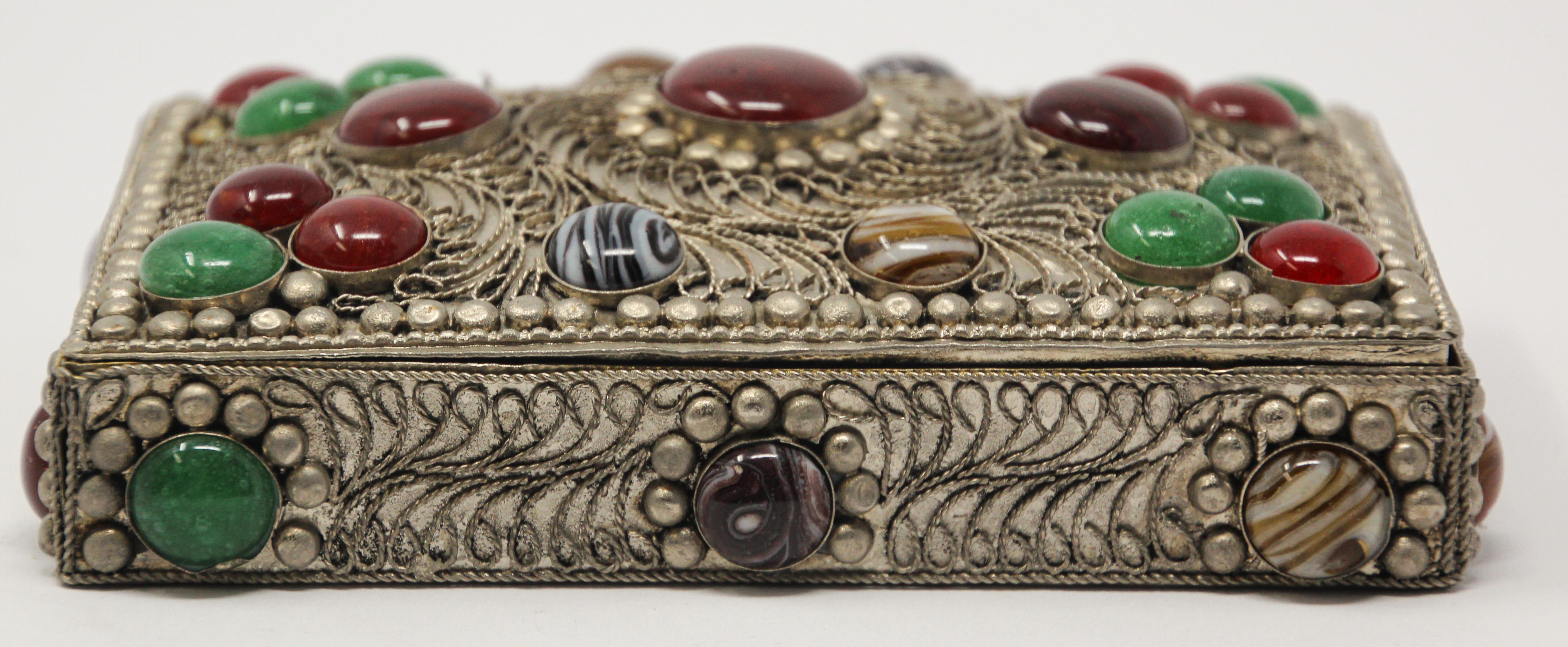 Vintage Agate Inlaid Moorish Jewelry Box 6