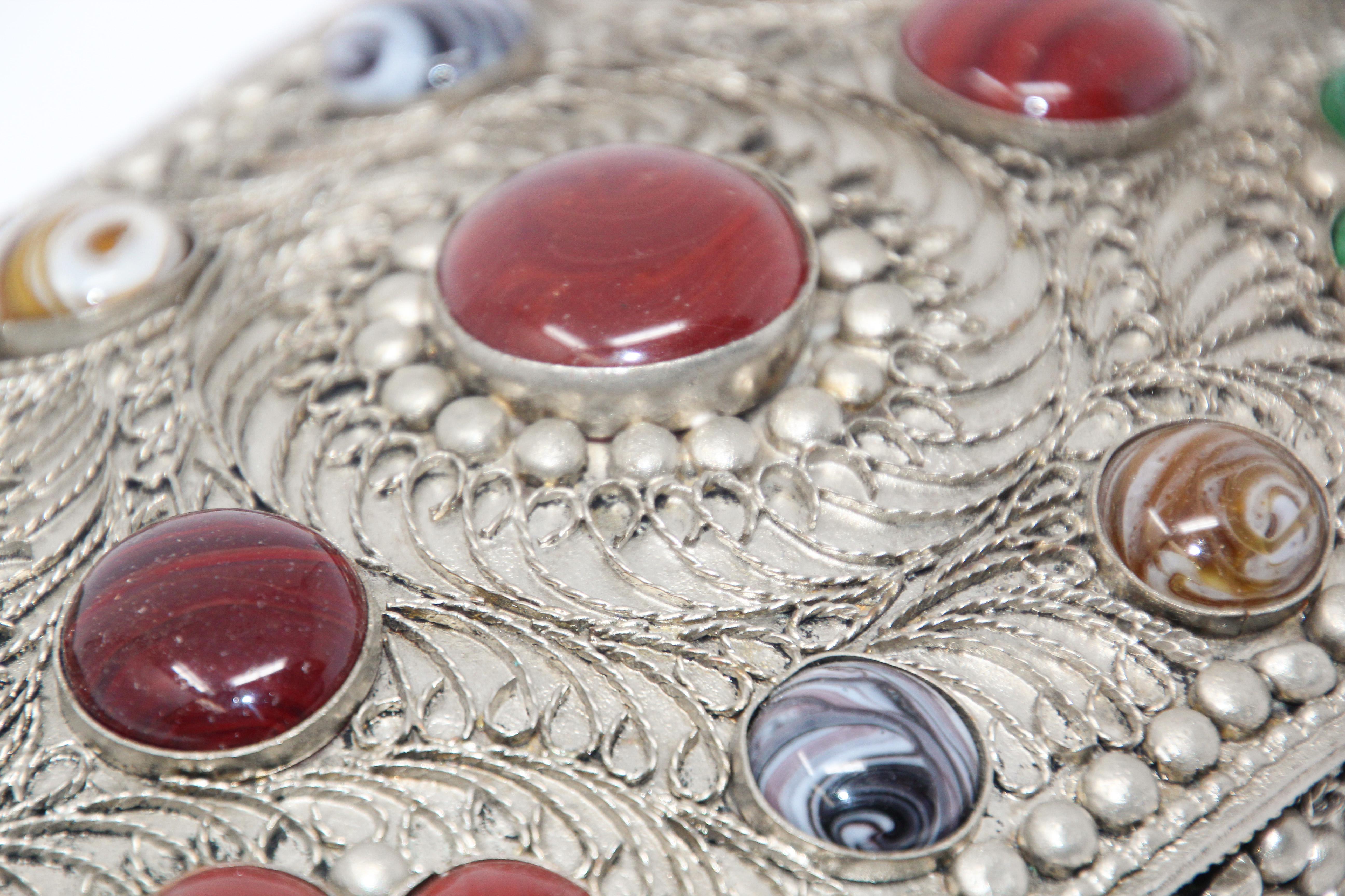 Vintage Agate Inlaid Moorish Jewelry Box 8
