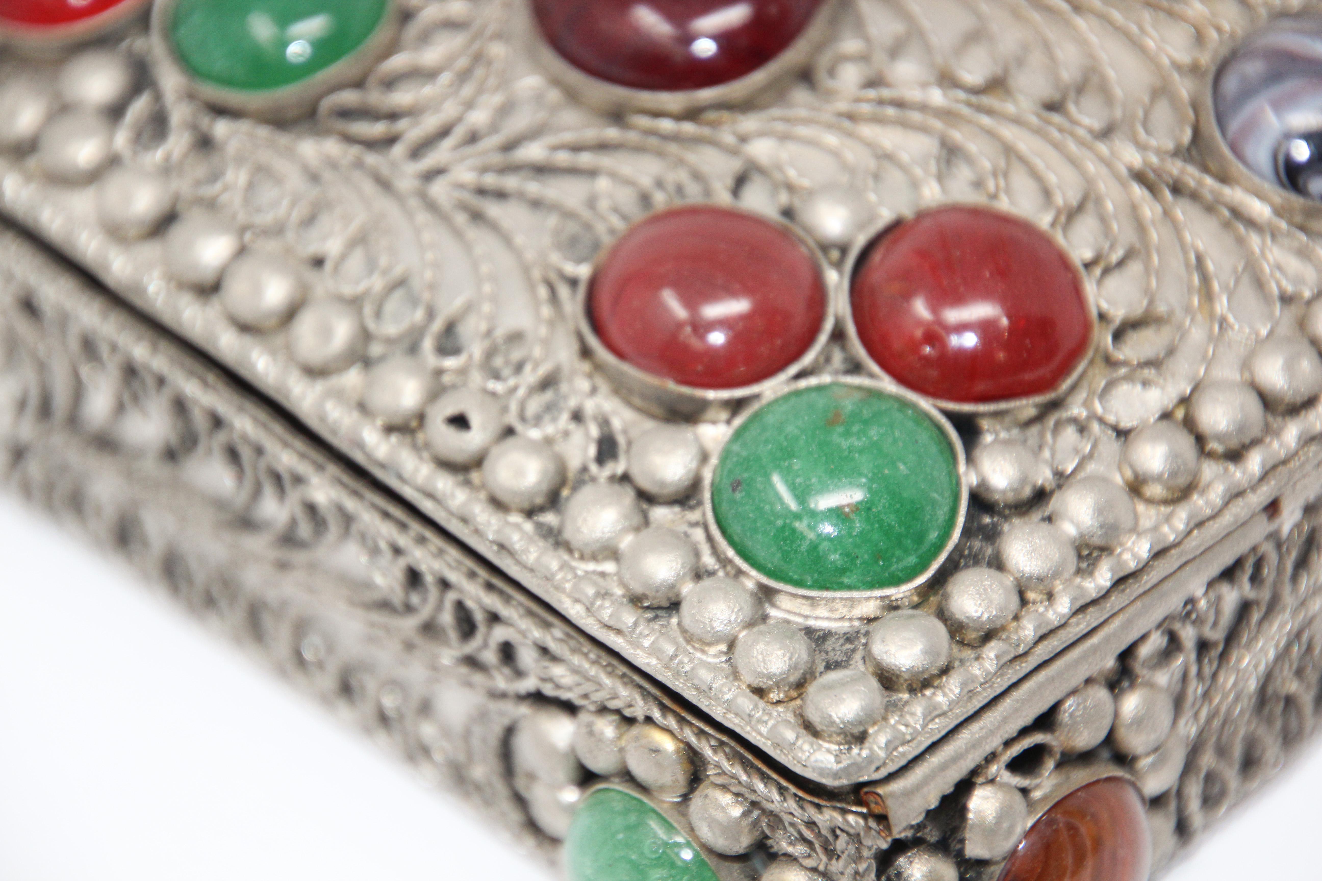 Vintage Agate Inlaid Moorish Jewelry Box 9