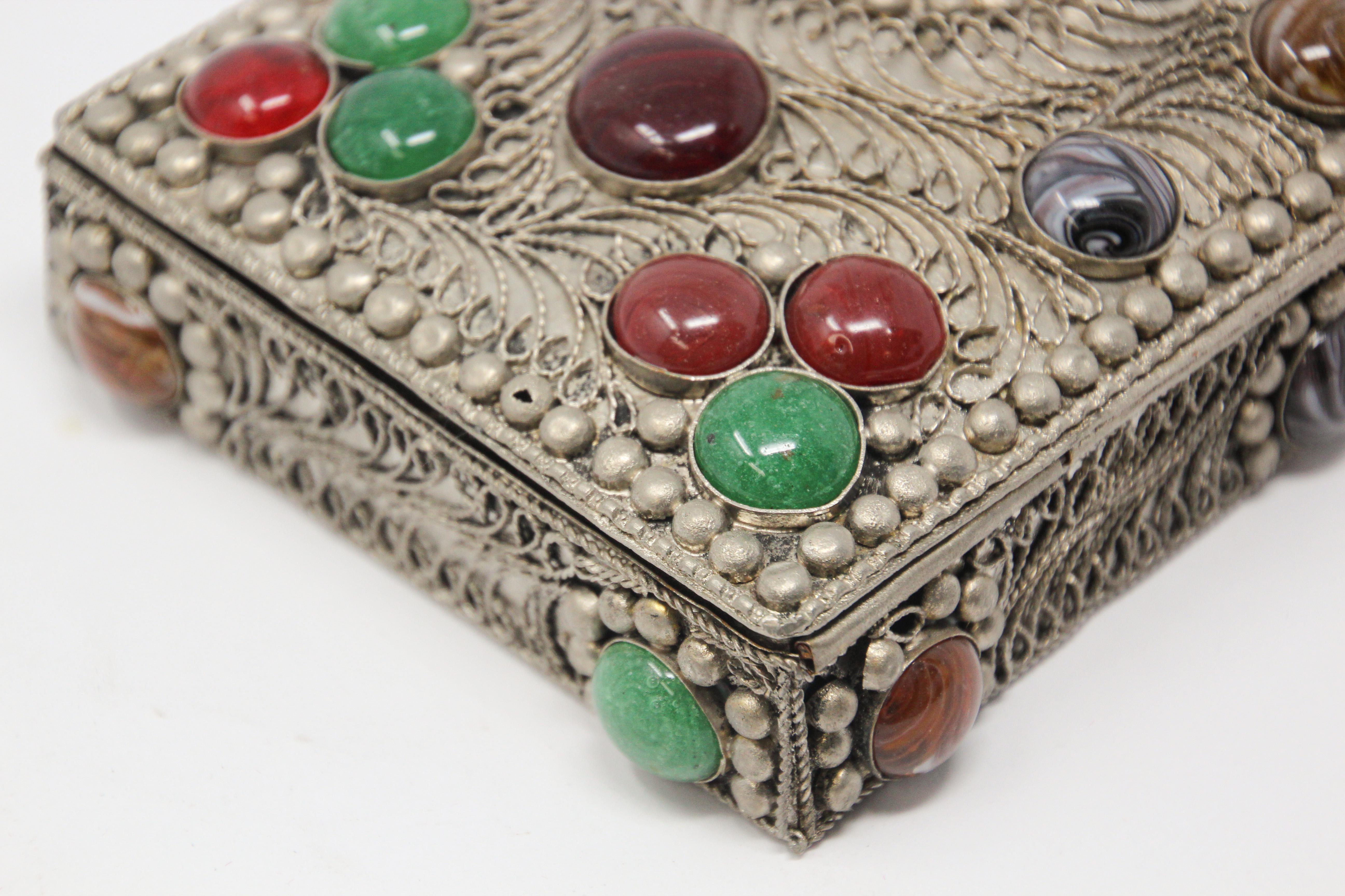 Vintage Agate Inlaid Moorish Jewelry Box 10
