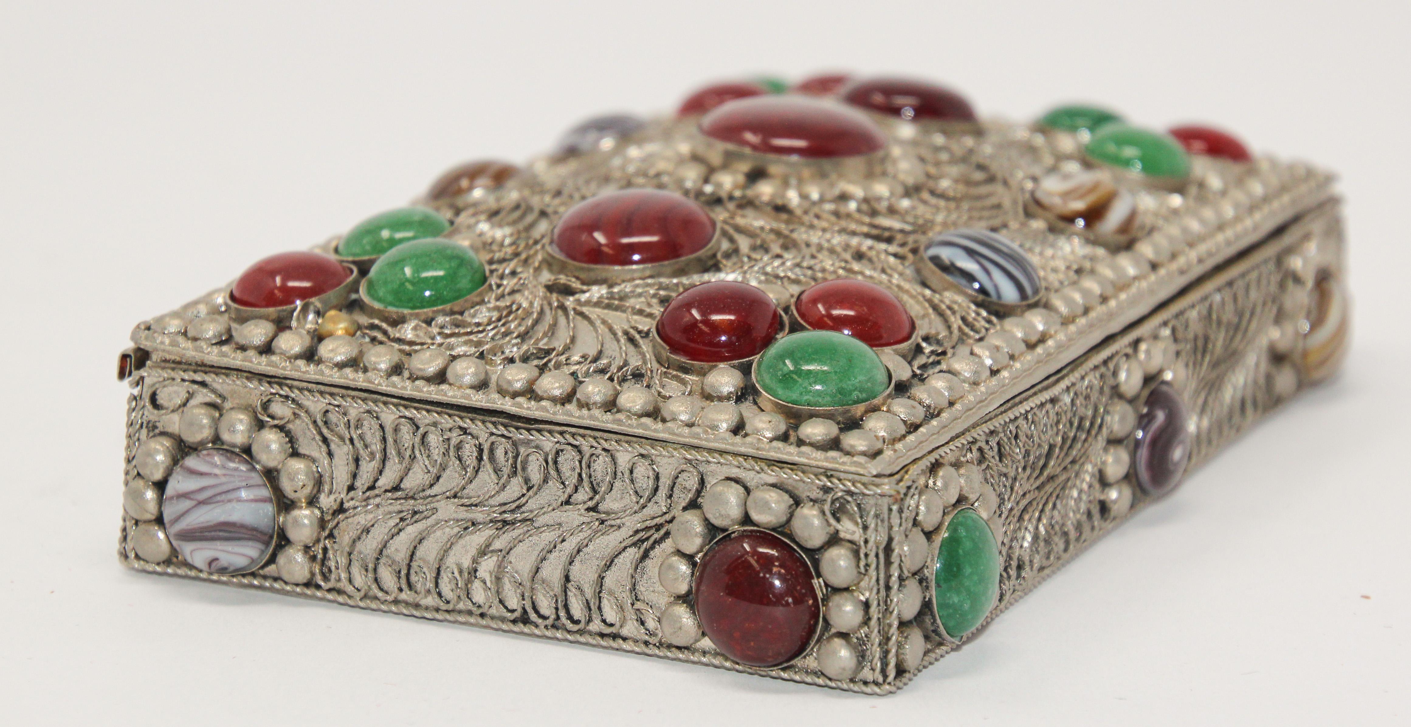 Moroccan Vintage Agate Inlaid Moorish Jewelry Box