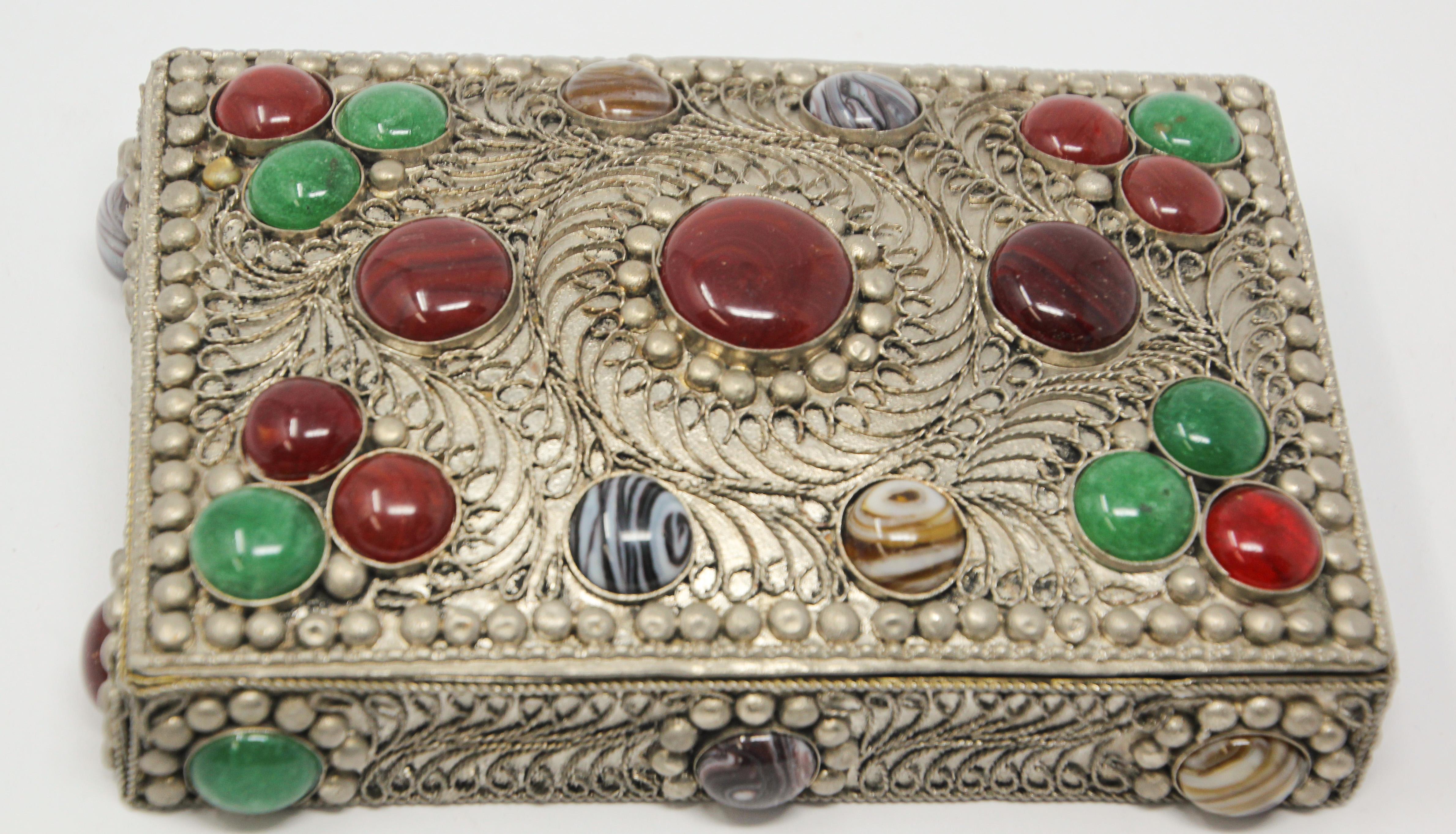 Hammered Vintage Agate Inlaid Moorish Jewelry Box