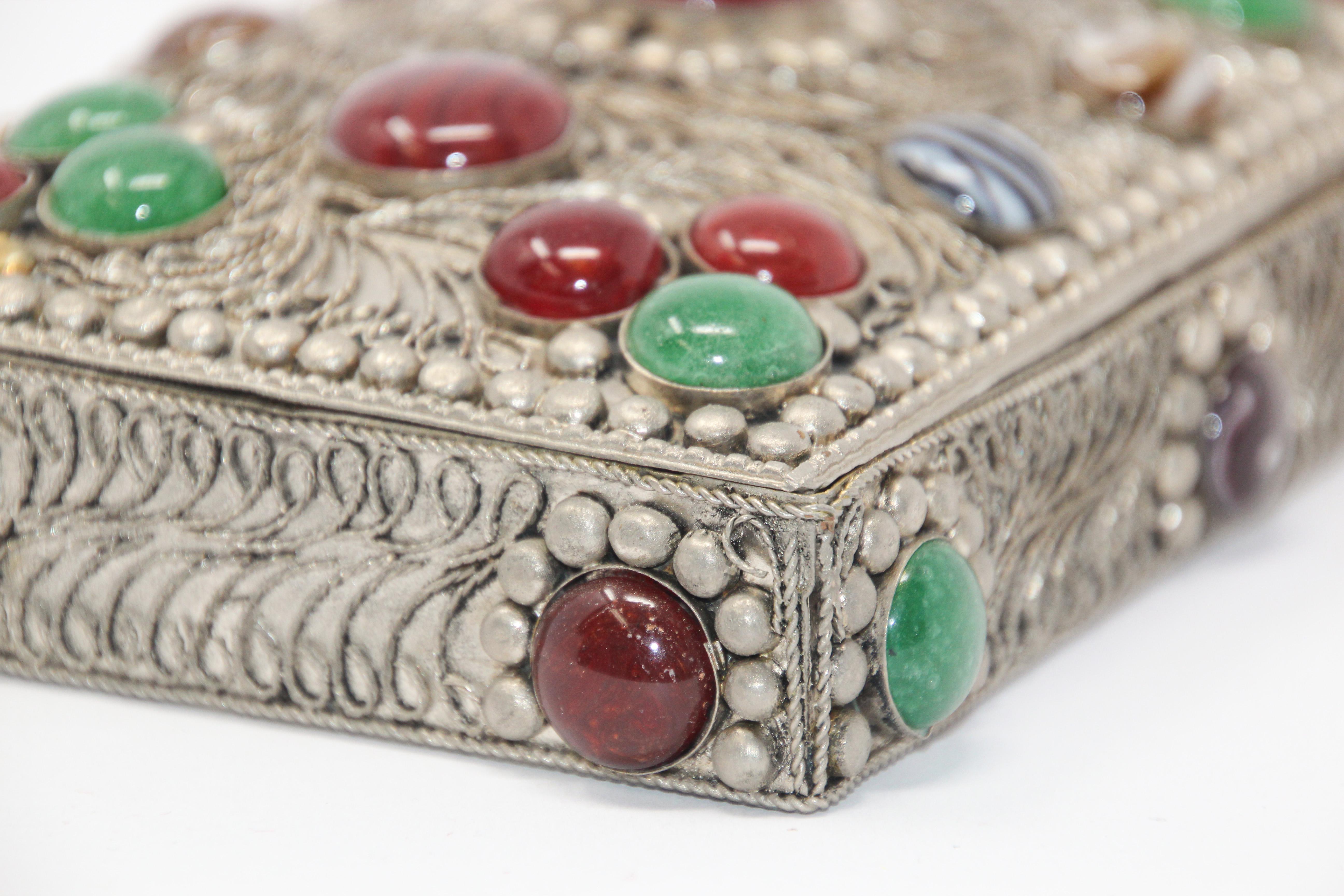 20th Century Vintage Agate Inlaid Moorish Jewelry Box