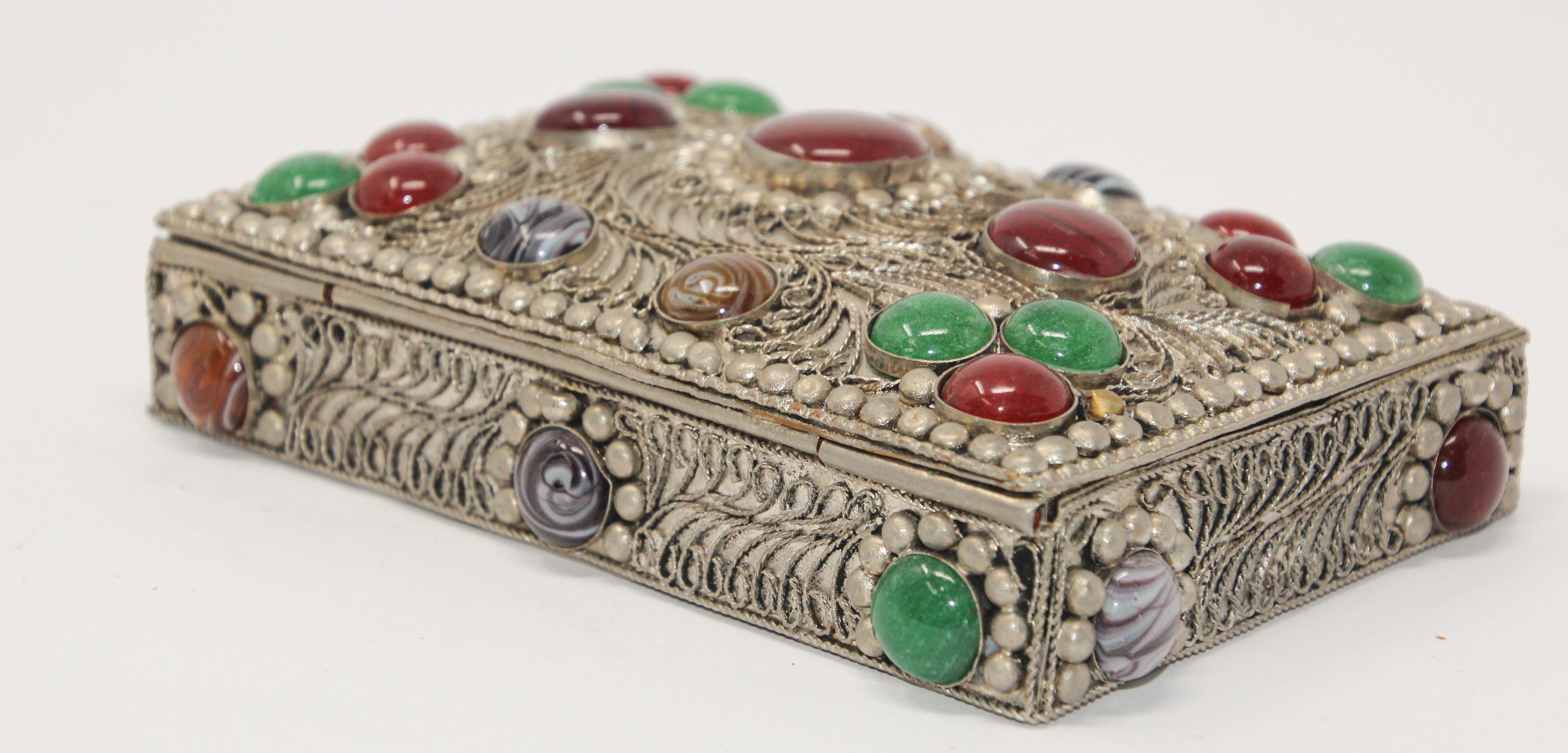 Metal Vintage Agate Inlaid Moorish Jewelry Box