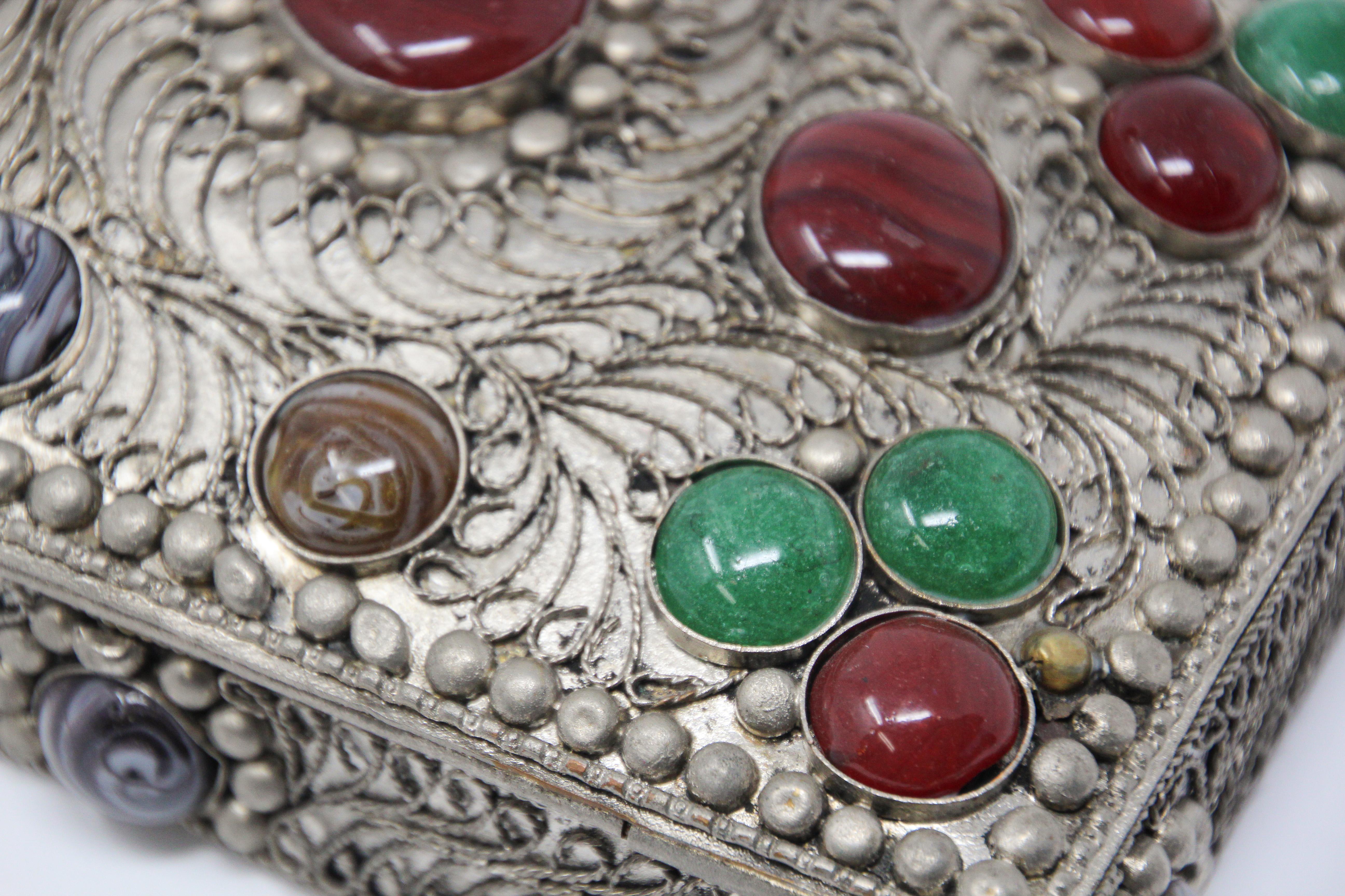 Vintage Agate Inlaid Moorish Jewelry Box 1