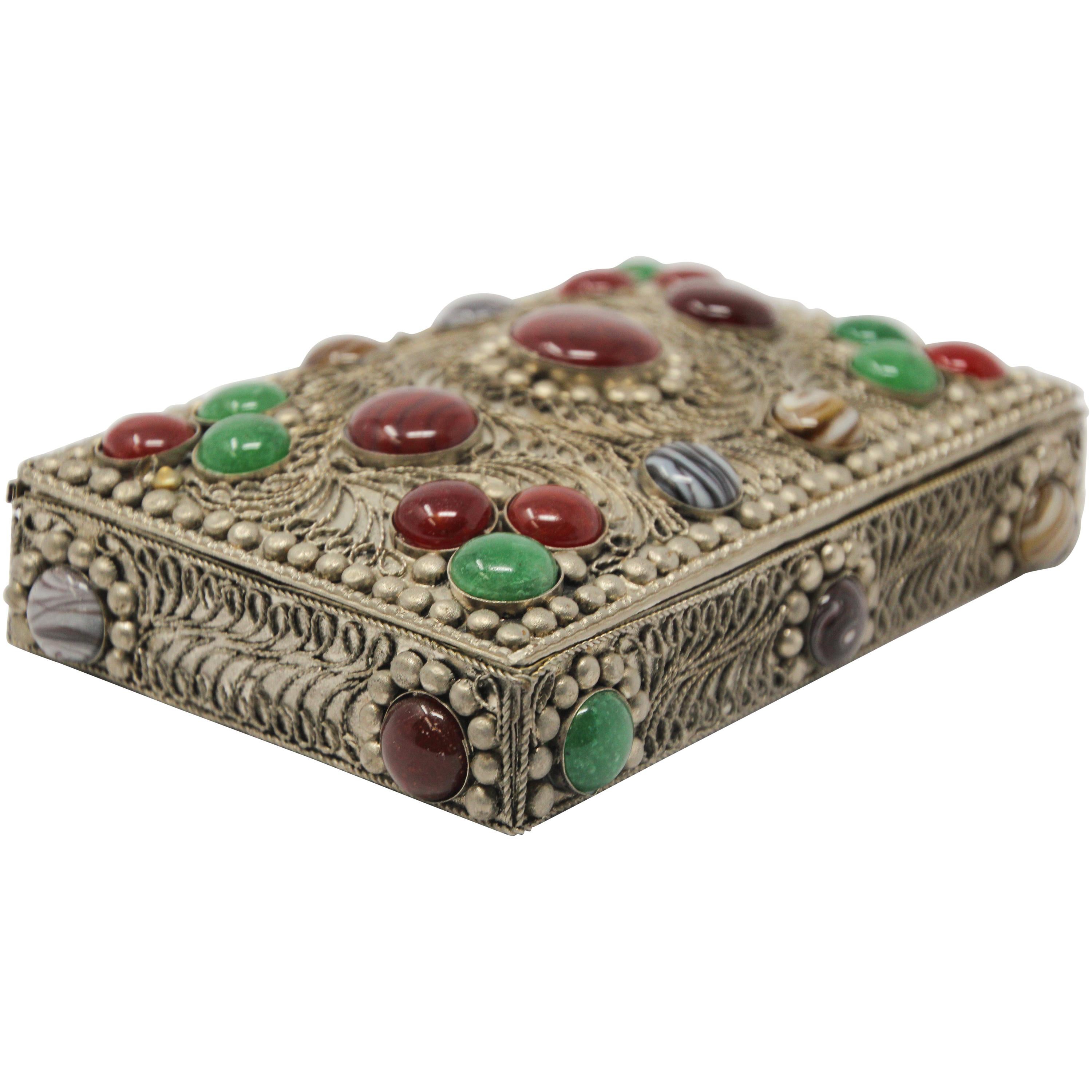 Vintage Agate Inlaid Moorish Jewelry Box