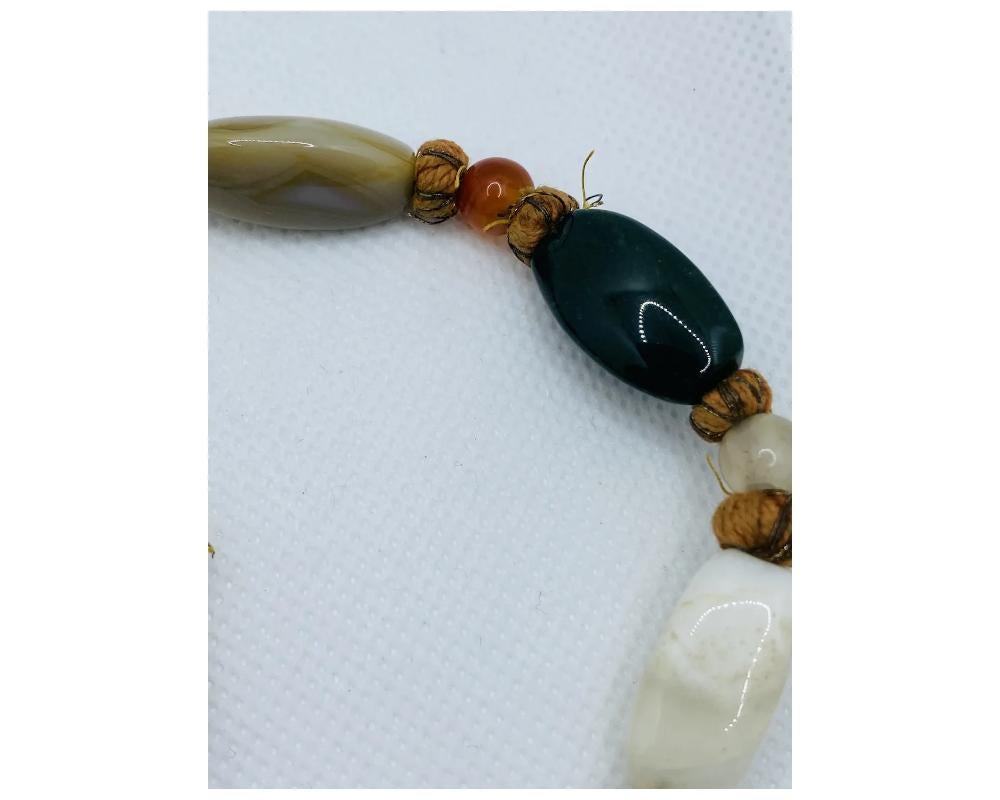 Vintage Agate, Jasper, and Bloodstone Elongated Beaded Necklace 5