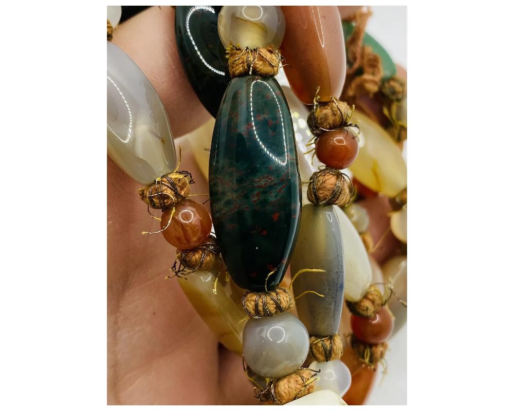Women's Vintage Agate, Jasper, and Bloodstone Elongated Beaded Necklace