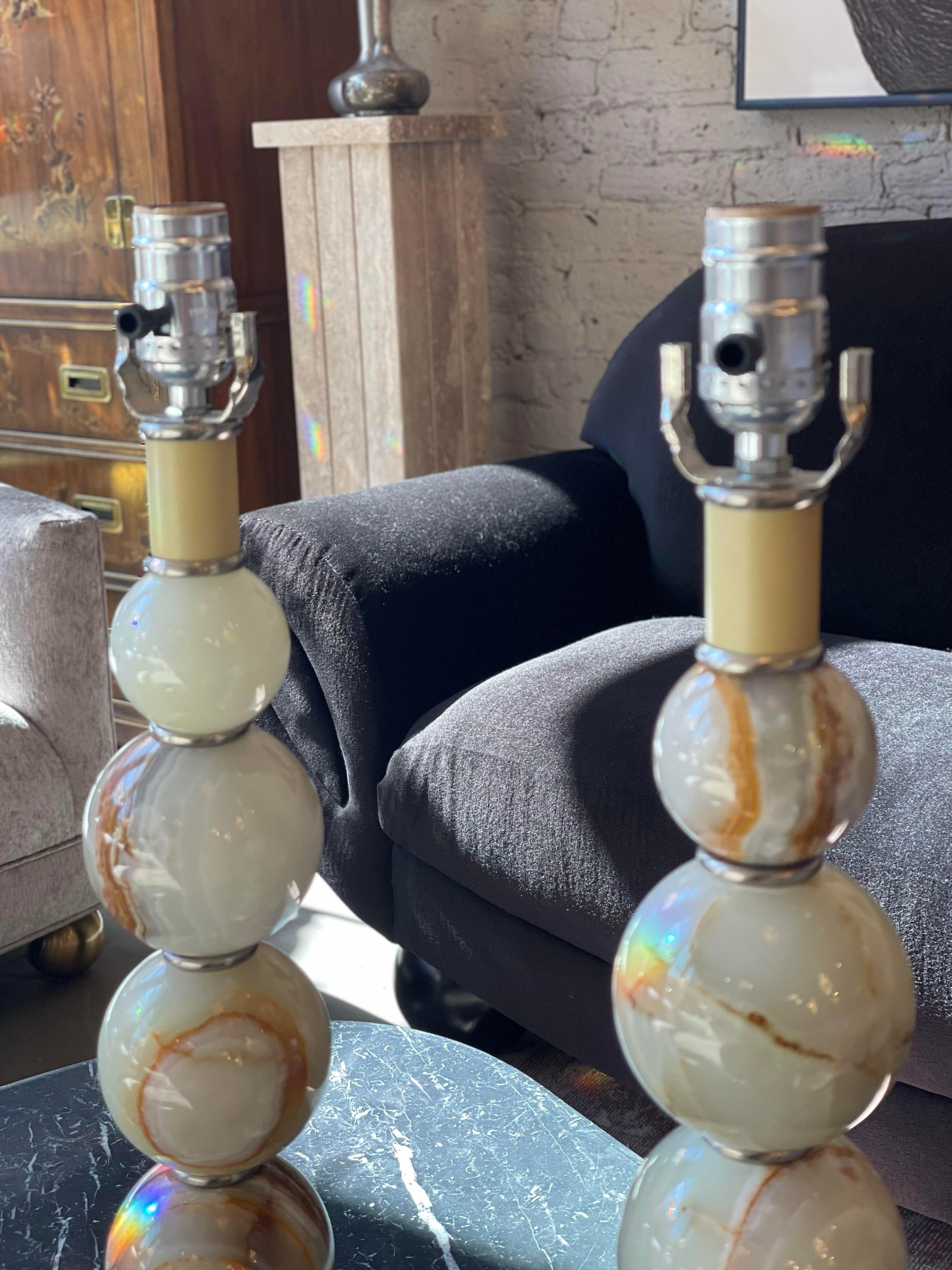 Paire de lampes vintage en agate en vente 1