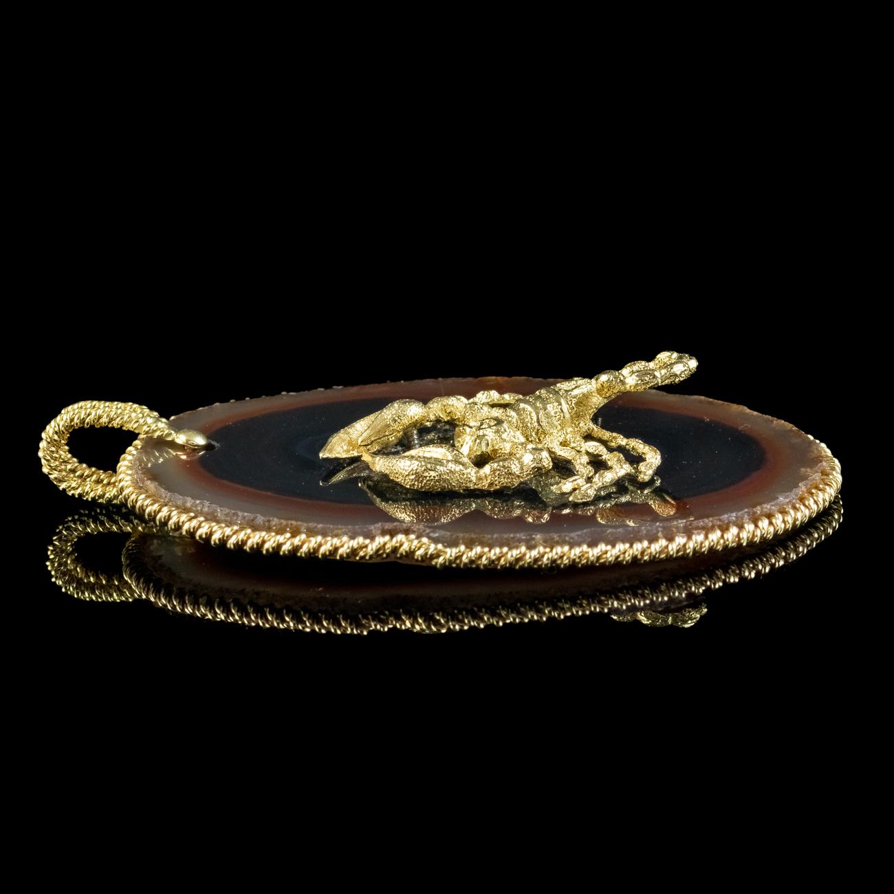 Pendentif vintage du signe du zodiaque scorpion en agate et or 18 carats Bon état - En vente à Kendal, GB