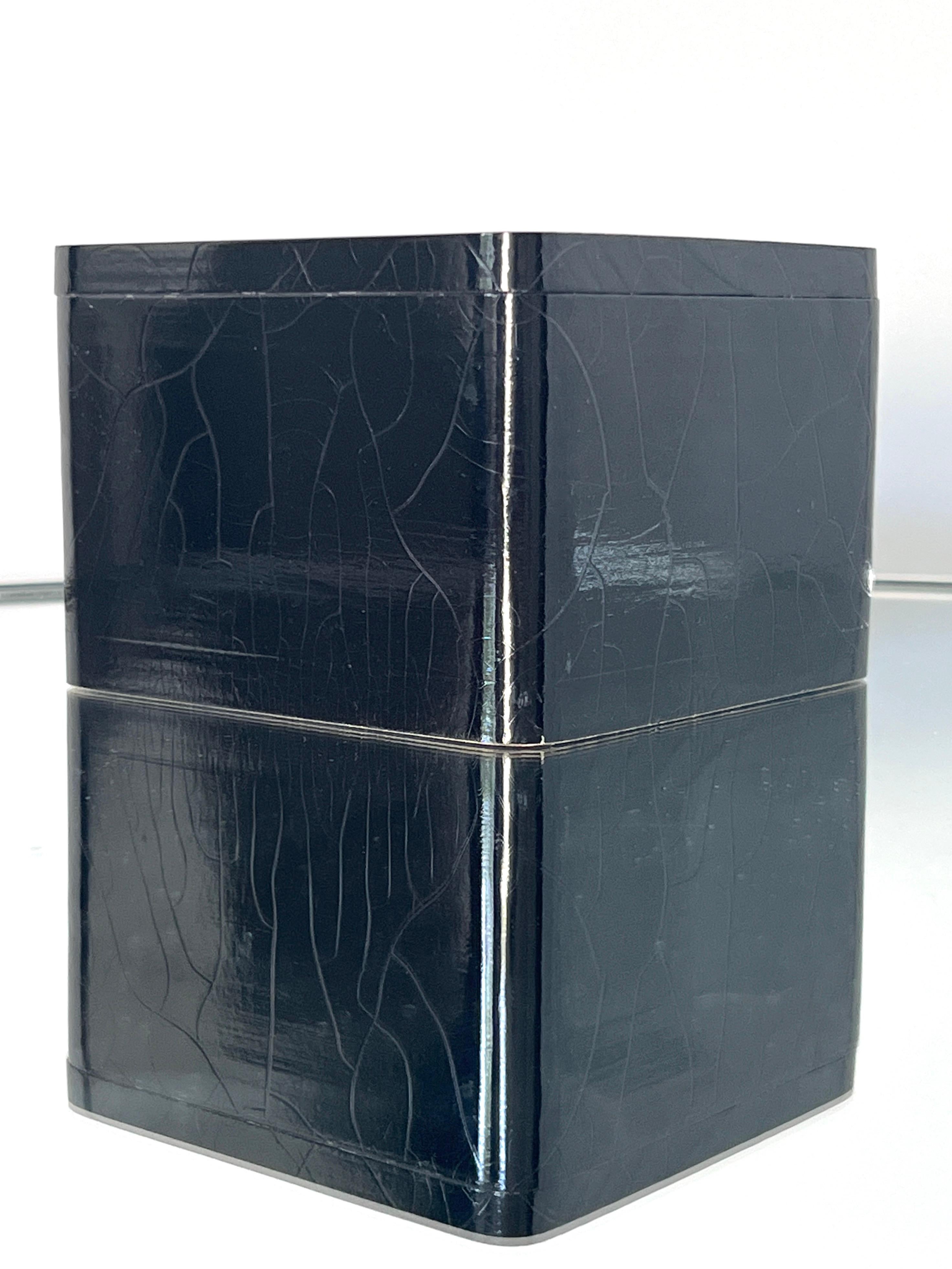Late 20th Century Vintage Agate Coaster Box Set with Black Lacquered Finish, c. 1970s For Sale