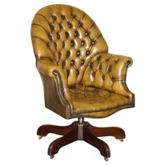 ViNTAGE AGED BROWN LEATHER GODFATHER DIRECTOR'S CAPTAINS CHESTERFIELD ARMCHAIR