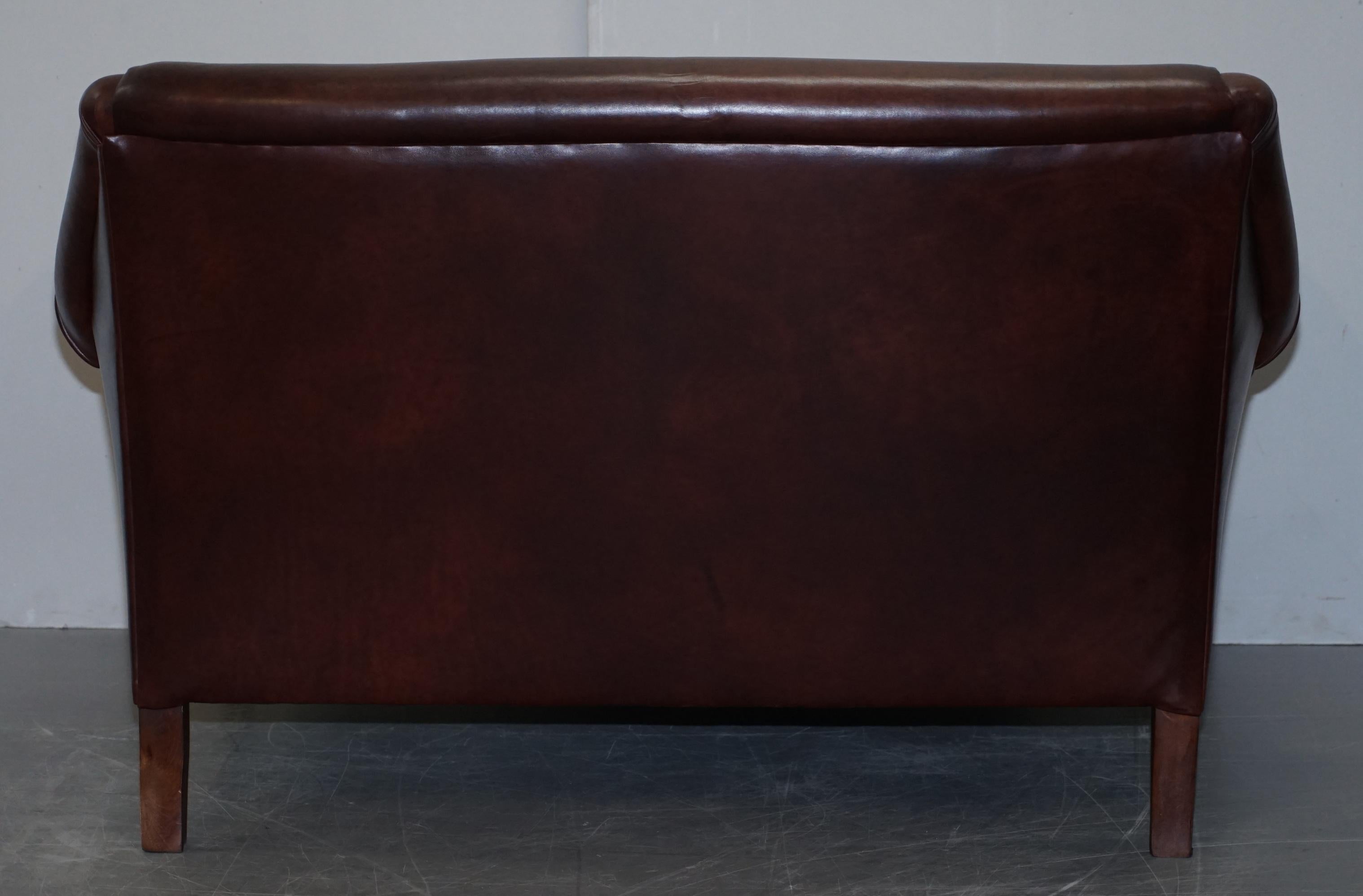 Vintage Aged Brown Leather Sofa with Liberty's of London Upholstered Cushions 9