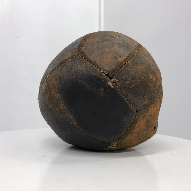 Industrial Vintage Aged Leather Medicine Ball Distressed Collectible Sports Art Memorabilia For Sale