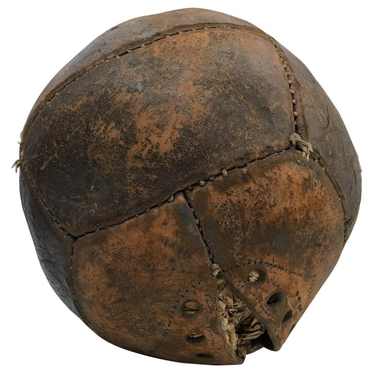 Vintage Aged Leather Medicine Ball Distressed Collectible Sports Art Memorabilia For Sale