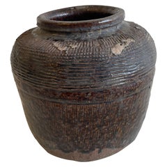 Vintage Aged Olive Green Glazed Pottery