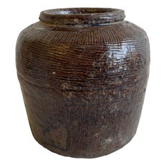 Vintage Aged Olive Green Glazed Pottery