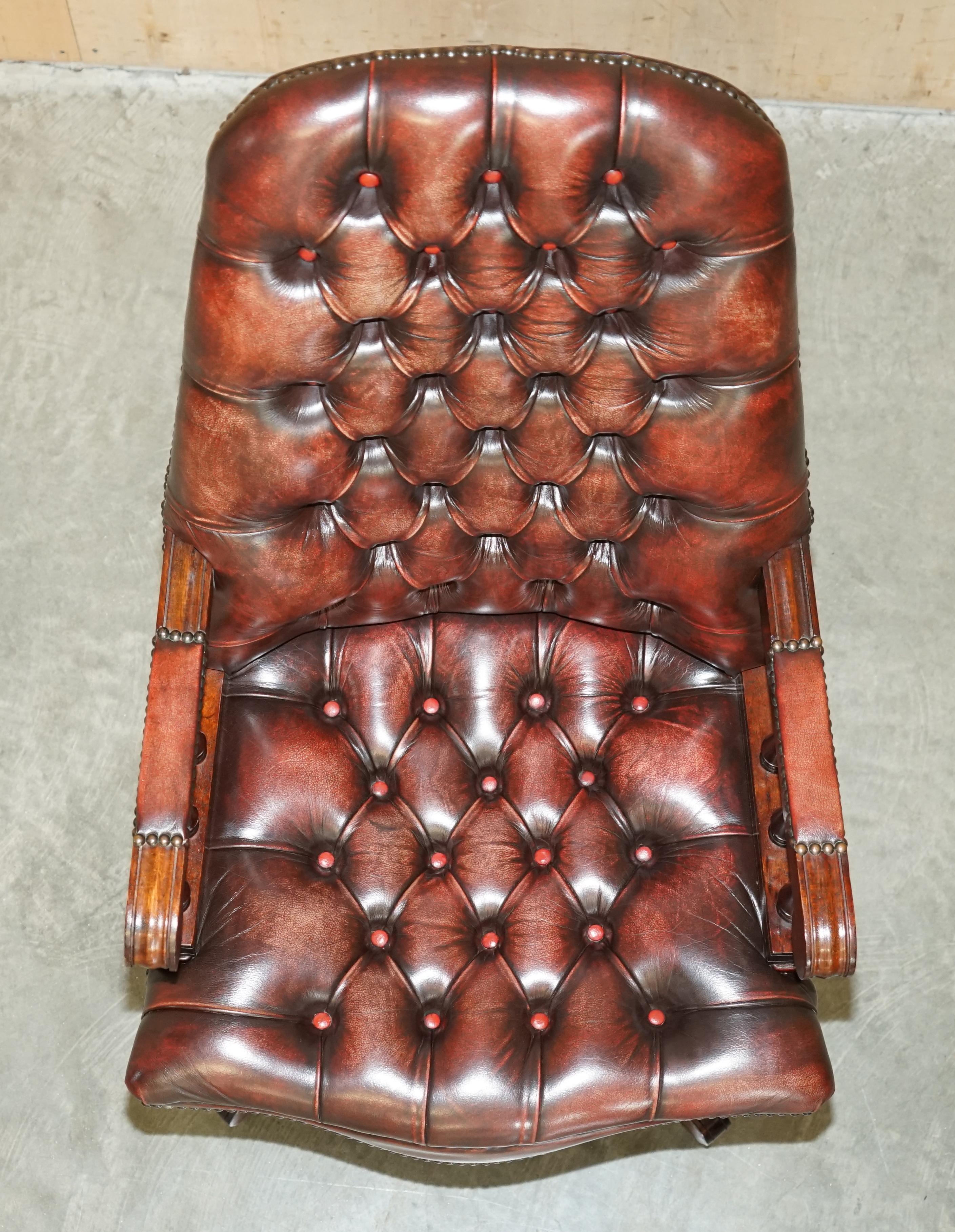 ViNTAGE AGED OXBLOOD HAND DYED LEATHER HIGH BACK CHESTERFIELD CAPTAINS CHAIR 6