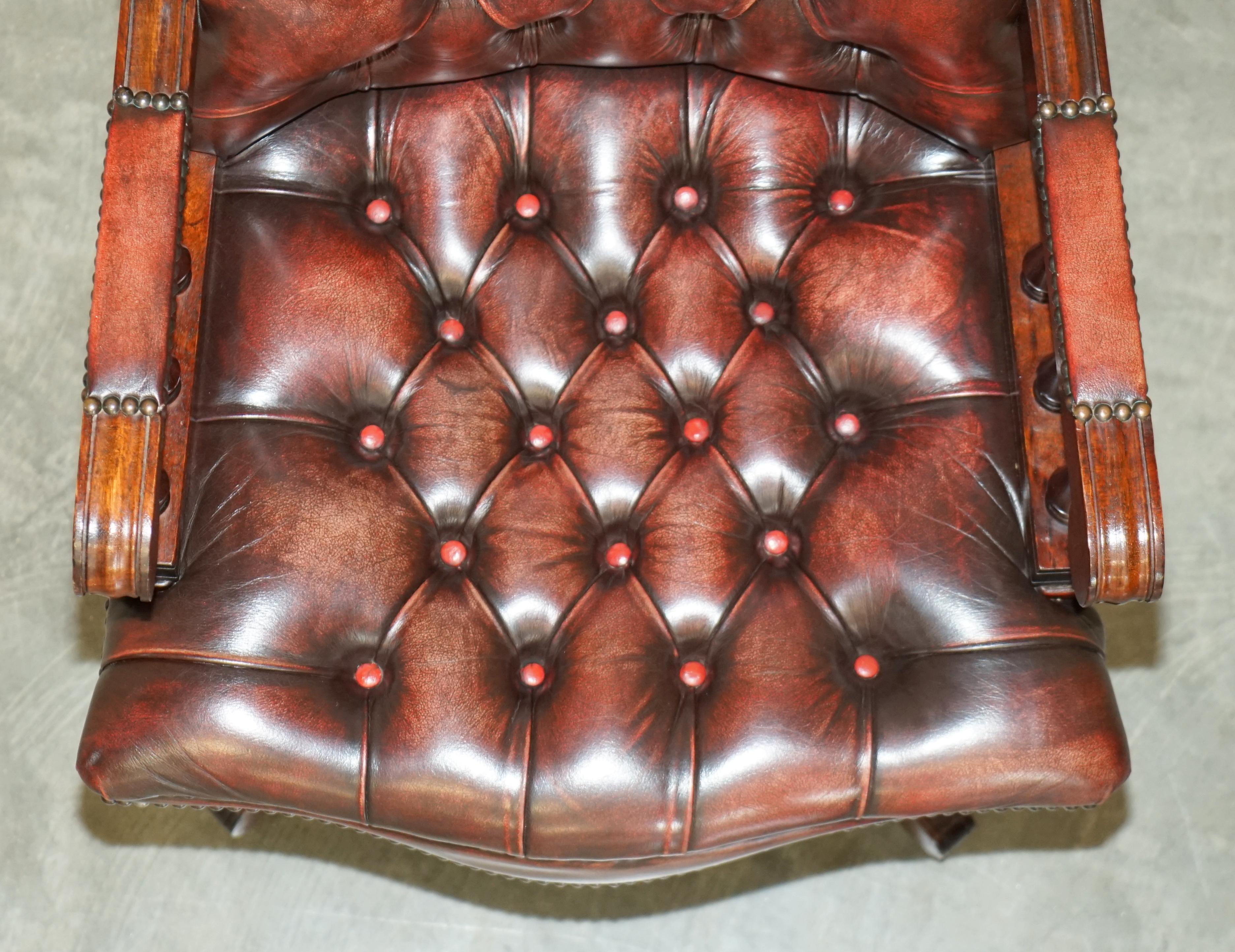 ViNTAGE AGED OXBLOOD HAND DYED LEATHER HIGH BACK CHESTERFIELD CAPTAINS CHAIR 7