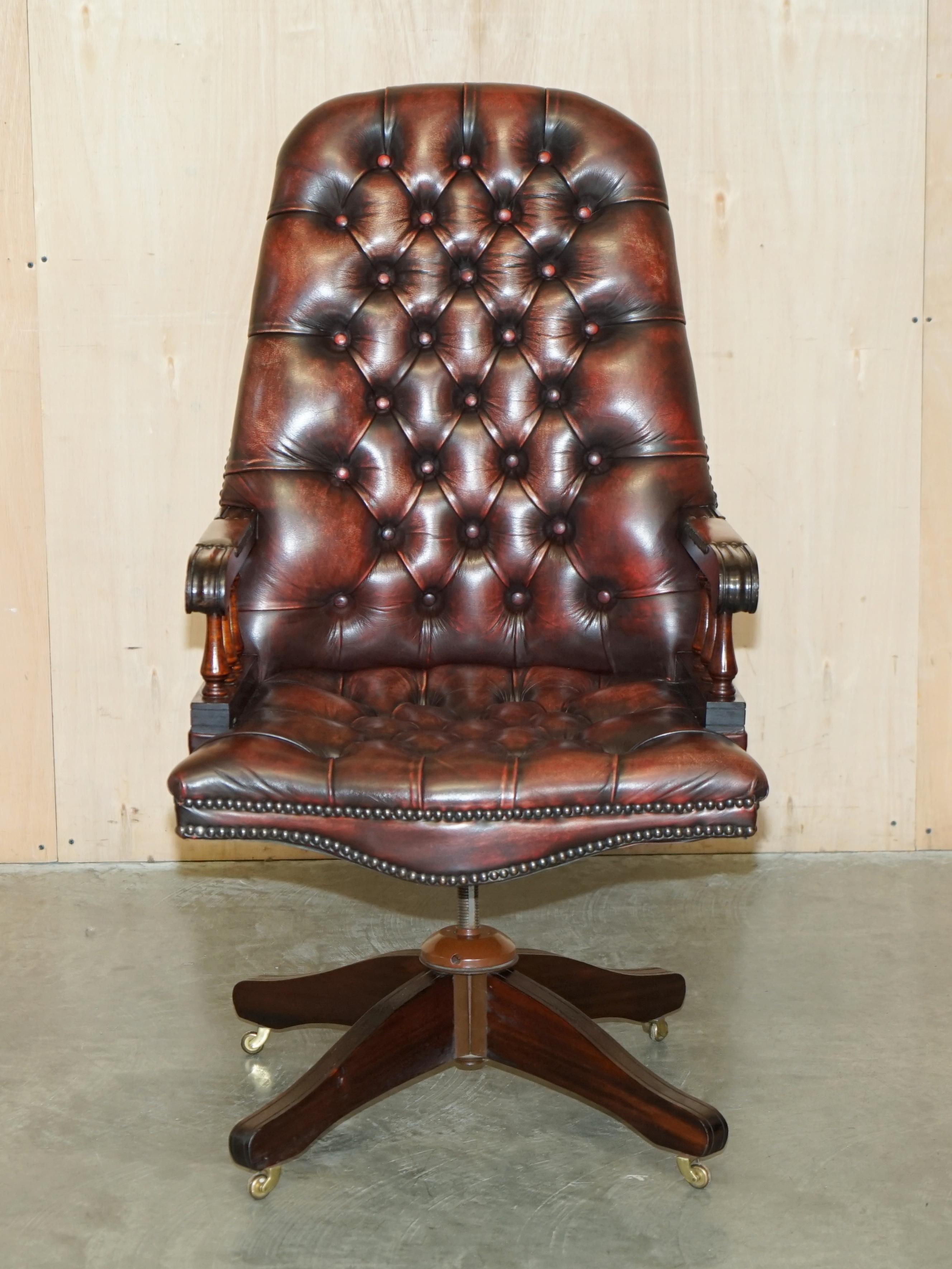 Royal House Antiques

Royal House Antiques is delighted to offer for sale this very good looking hand dyed Oxblood leather high back Chesterfield swivel captains armchair 

Please note the delivery fee listed is just a guide, it covers within the