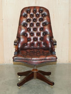 ViNTAGE AGED OXBLOOD HAND DYED LEATHER HIGH BACK CHESTERFIELD CAPTAINS CHAIR