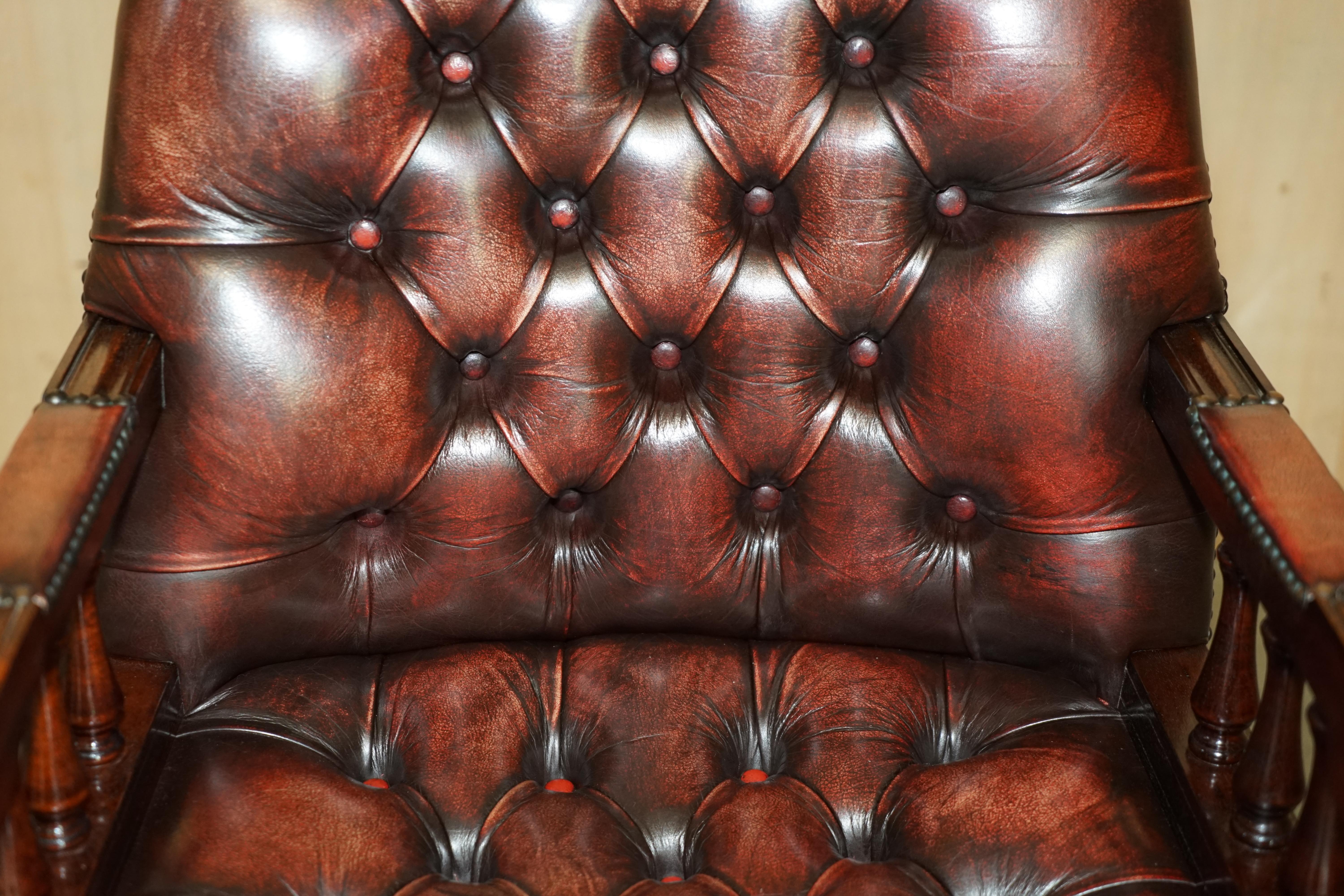 Chesterfield ViNTAGE AGED OXBLOOD HAND DYED LEATHER HIGH BACK CHESTERFIELD CAPTAINS CHAIR