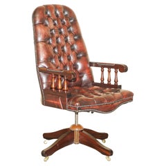 ViNTAGE AGED OXBLOOD HAND DYED LEATHER HIGH BACK CHESTERFIELD CAPTAINS CHAIR