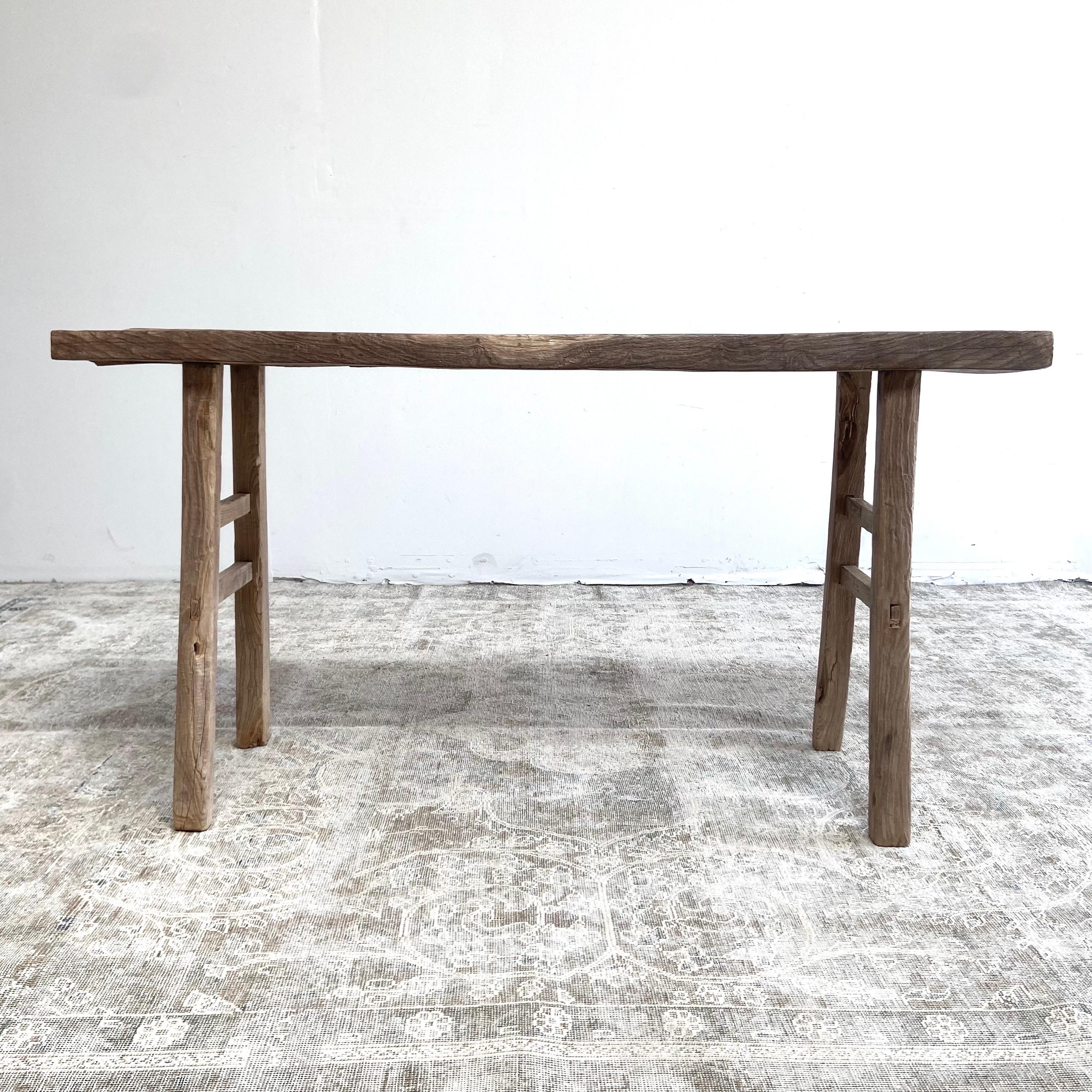 Vintage Aged Patina Elm Wood Console Table In Good Condition In Brea, CA