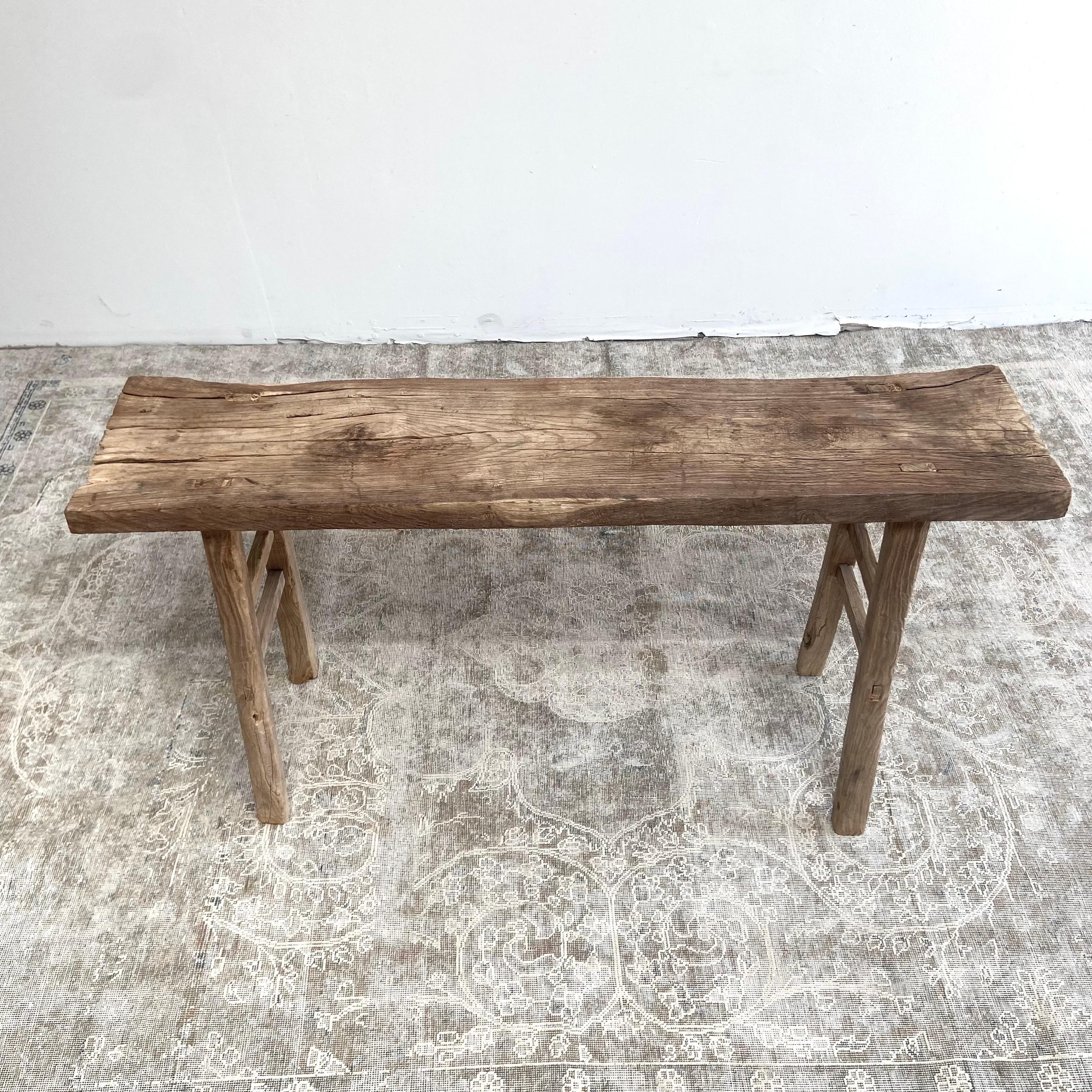 20th Century Vintage Aged Patina Elm Wood Console Table