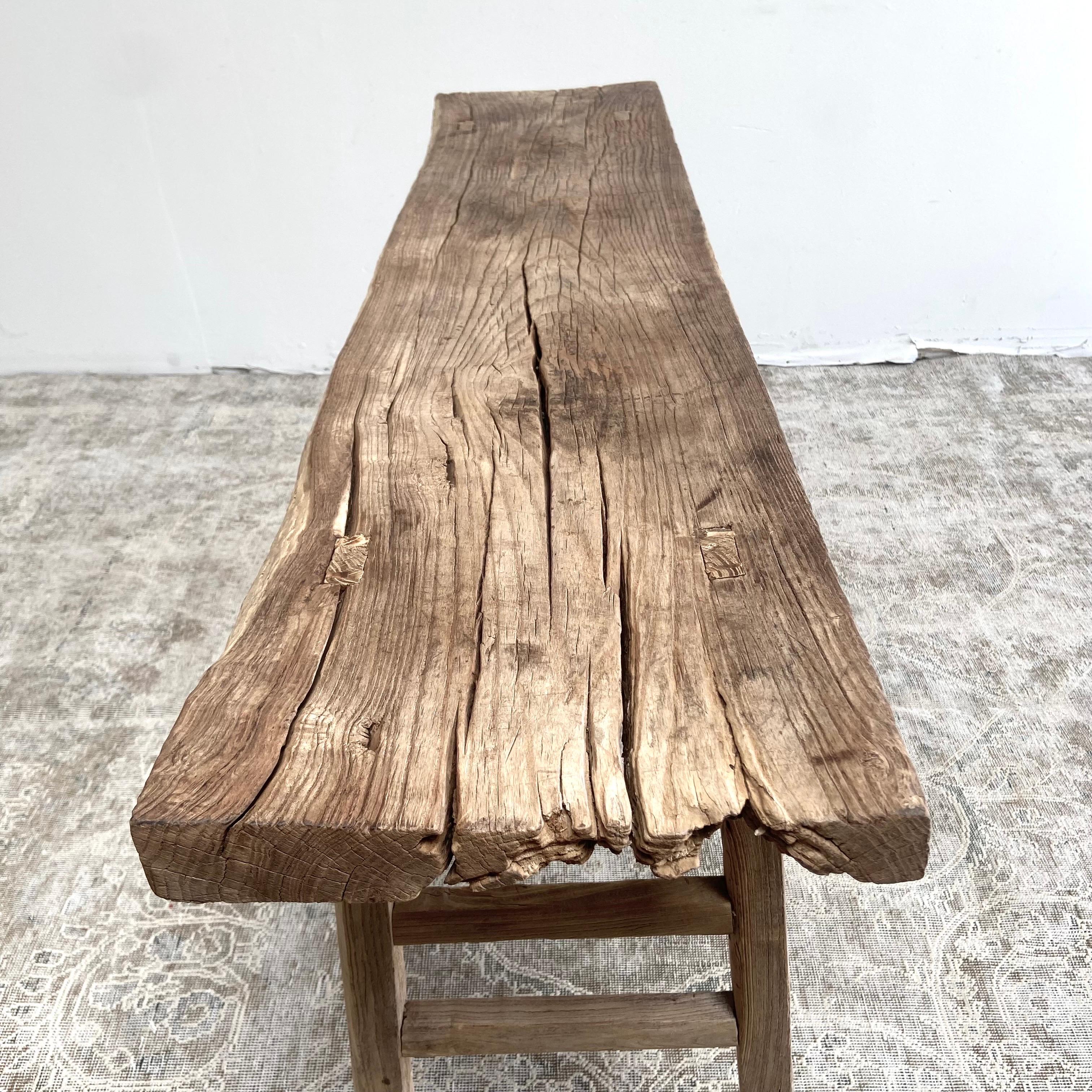 Vintage Aged Patina Elm Wood Console Table 2